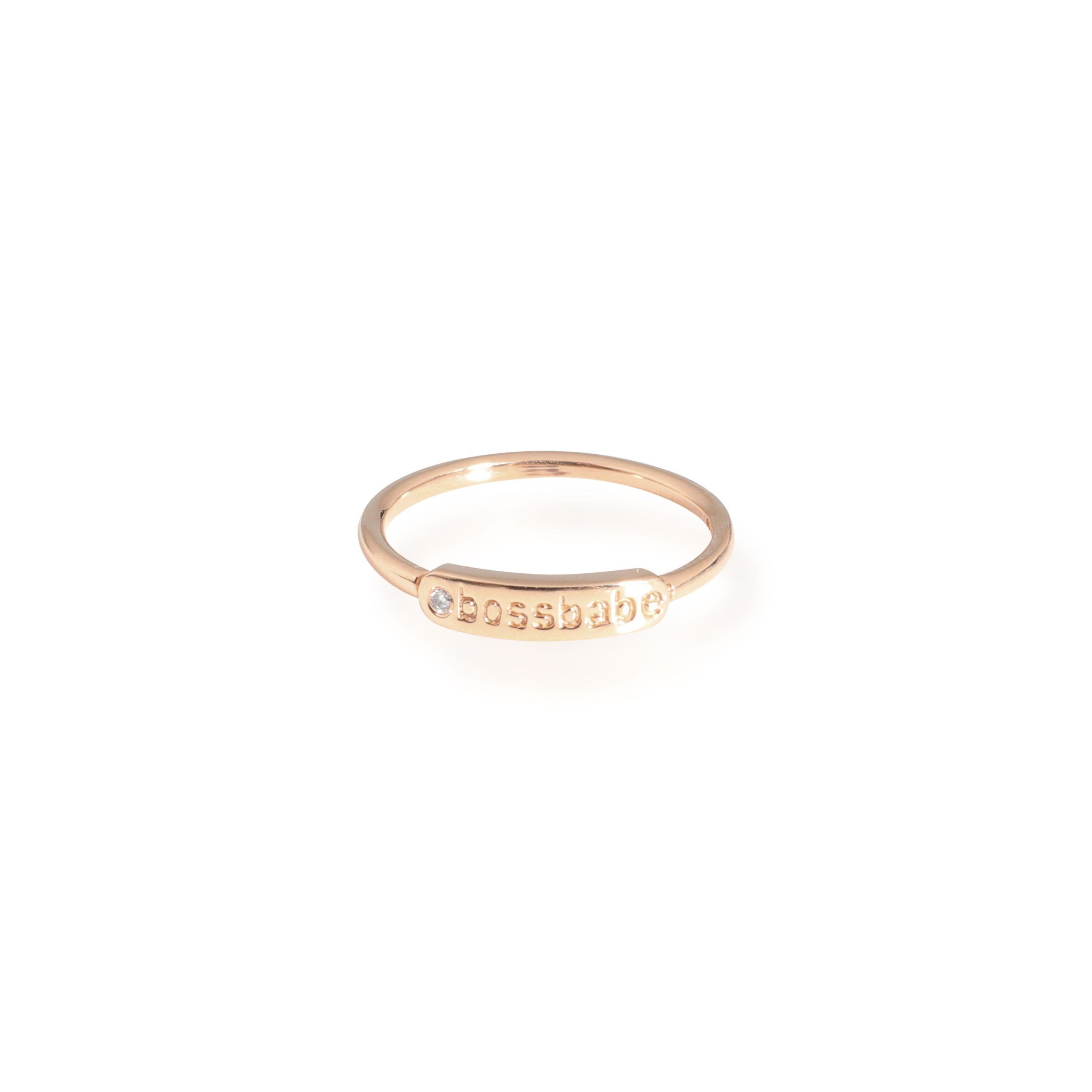 image of Tiffany Co 14K Rose Gold My Story "bossbabe" Id Ring 0.01 Ct, Women's