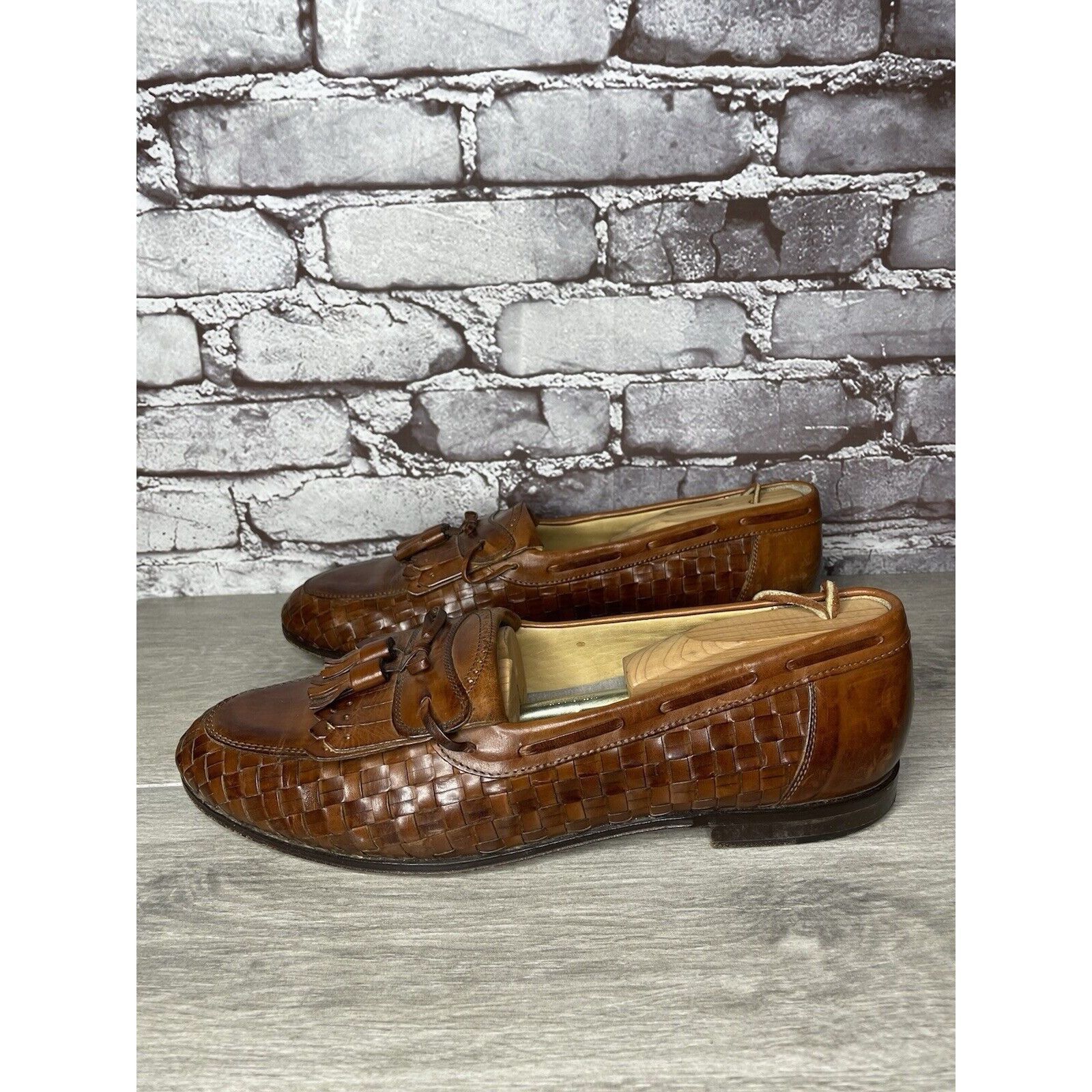 Johnston & Murphy Johnston & Murphy Brown Leather Woven Kiltie Tassel Loafers Size US 12 / EU 45 - 3 Thumbnail