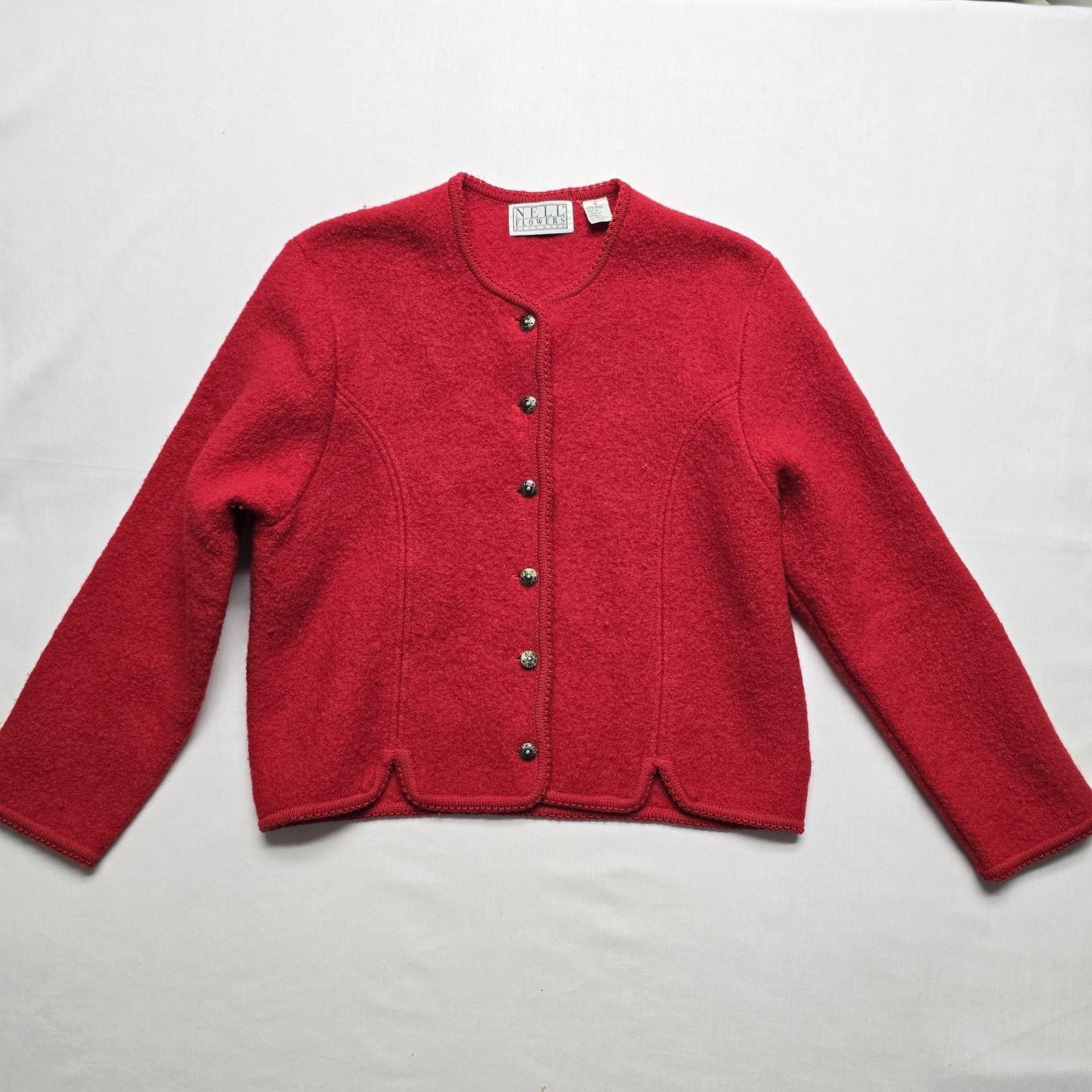 Vintage Vintage Nell Flowers 10 Wool Scallop Hem Boiled Wool Jacket Size L / US 10 / IT 46 - 1 Thumbnail