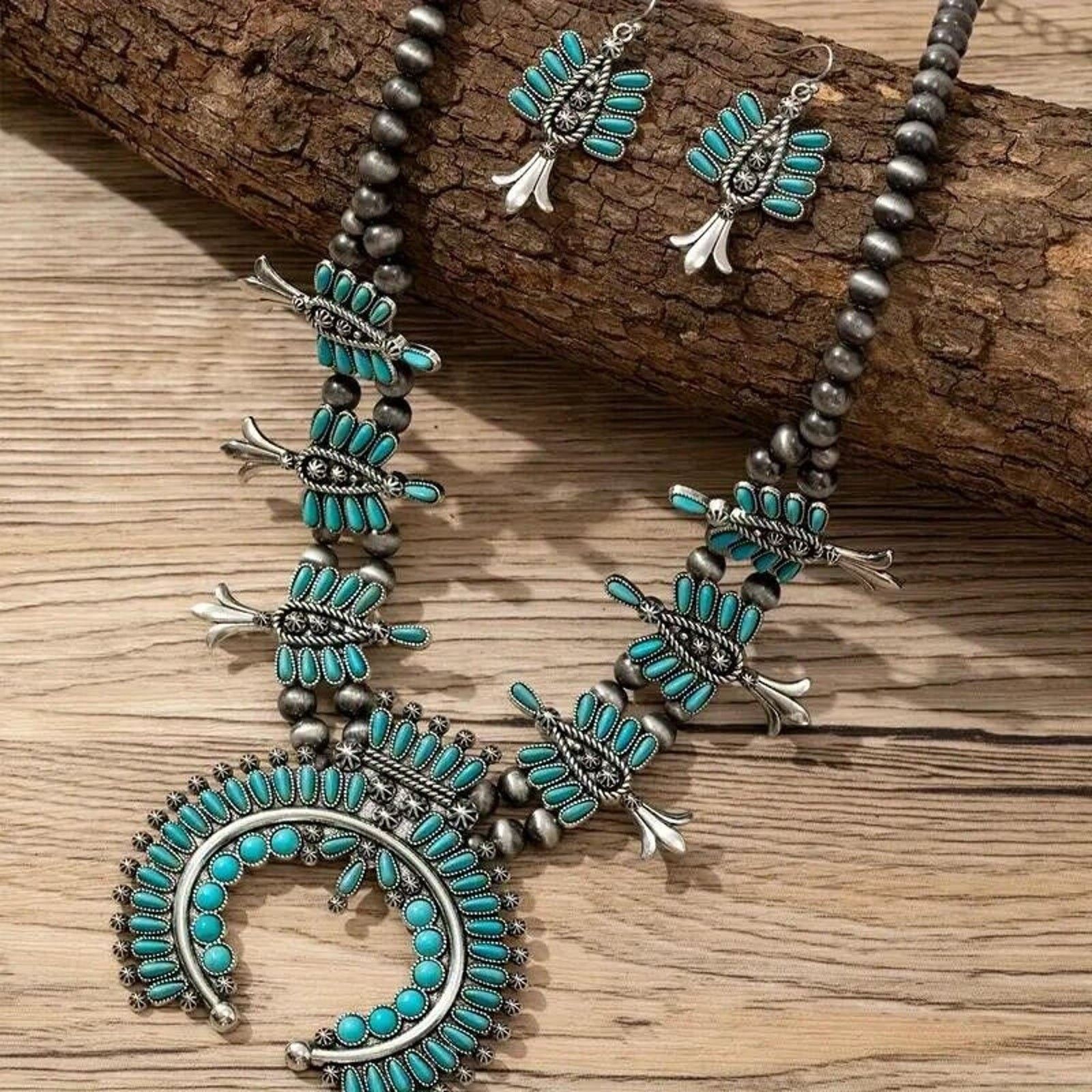 Other First Nation Design Faux Turquoise Necklace & Earrings Set Size ONE SIZE - 2 Thumbnail