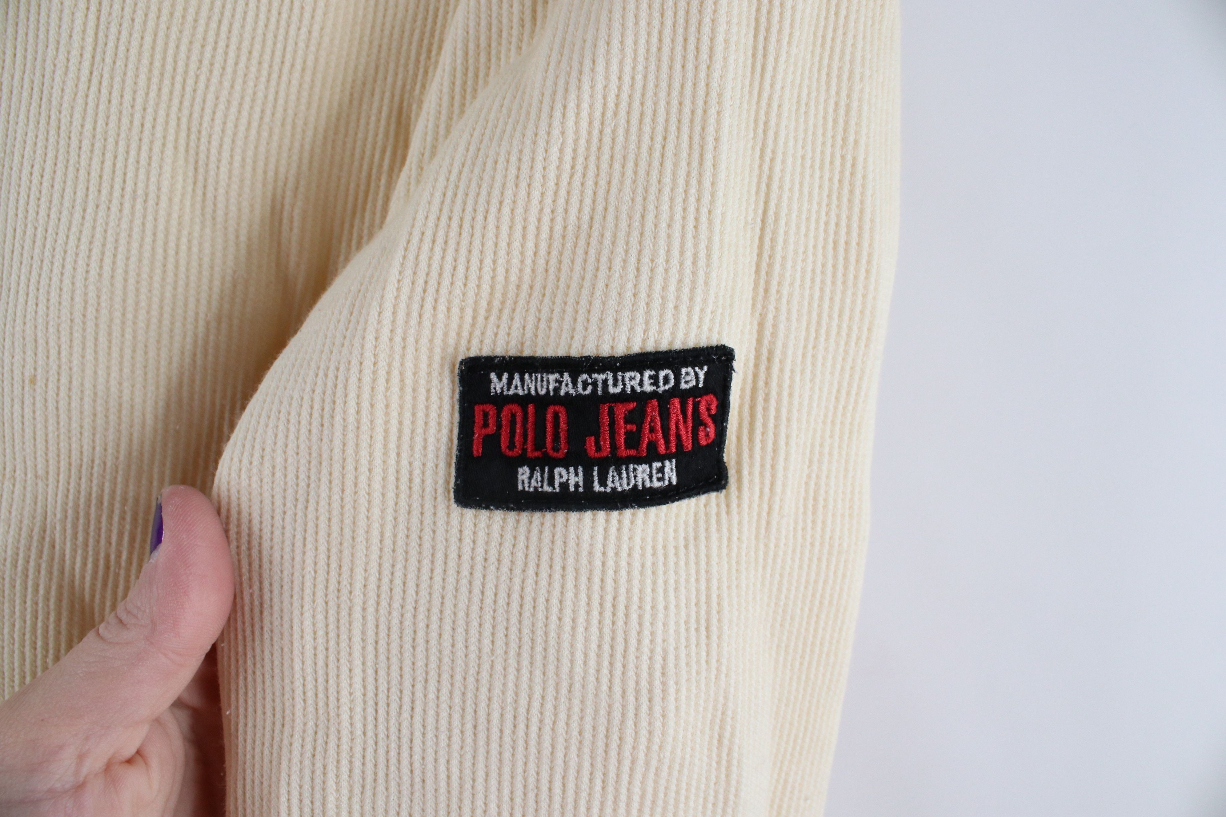 Ralph Lauren Vintage 90s Ralph Lauren Out Ribbed Knit T-Shirt Cream USA Size US XL / EU 56 / 4 - 4 Thumbnail