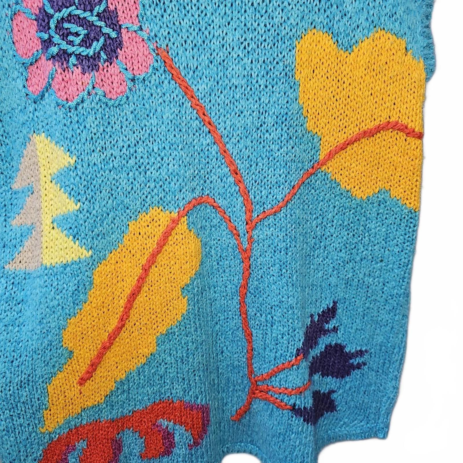 Designer Yves Saint Laurent Paris Vintage Vibrant Floral Knit Sweater Size ONE SIZE - 2 Thumbnail