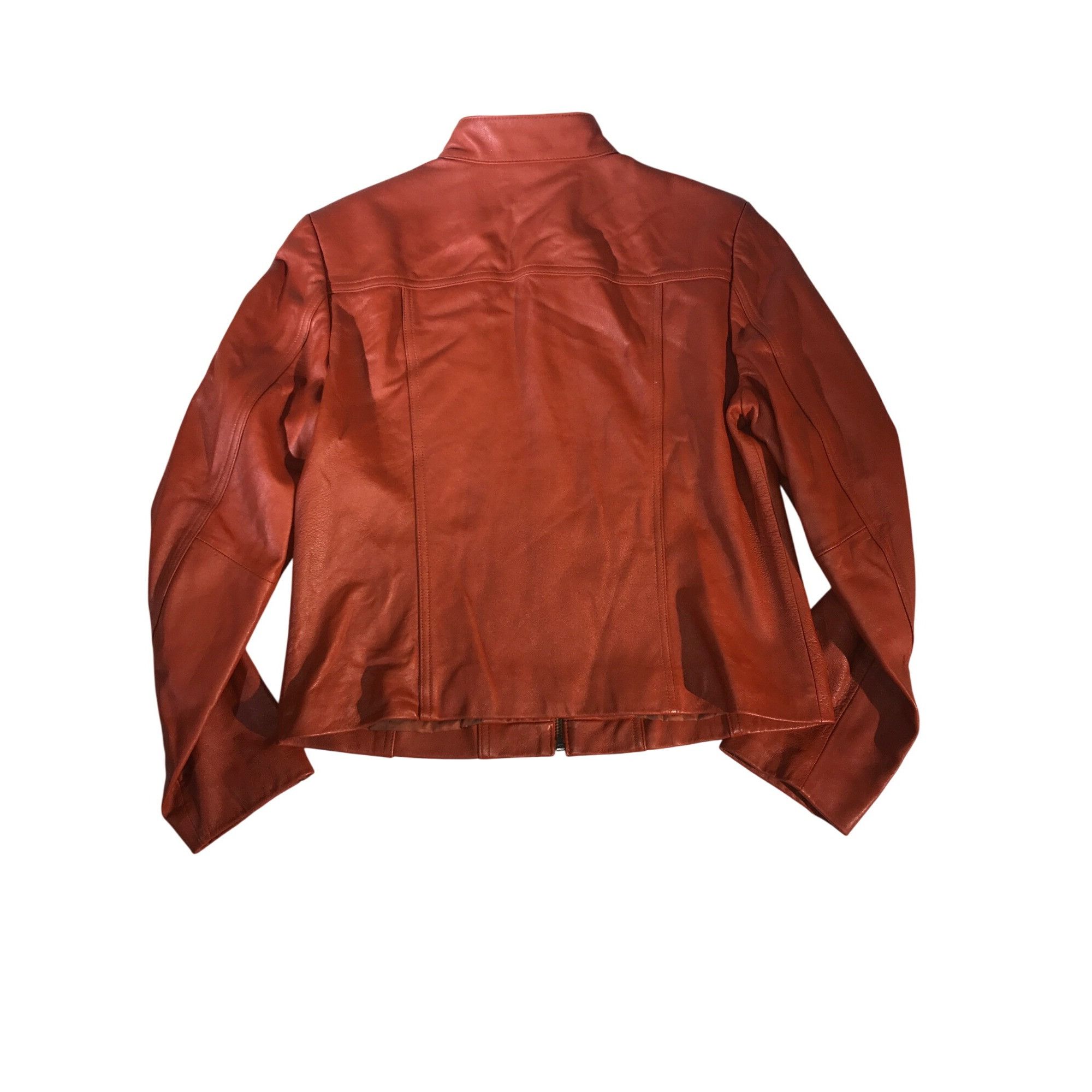 Vintage Valerie Stevens Womens Burnt Orange Leather Moto Jacket Size M / US 6-8 / IT 42-44 - 2 Thumbnail