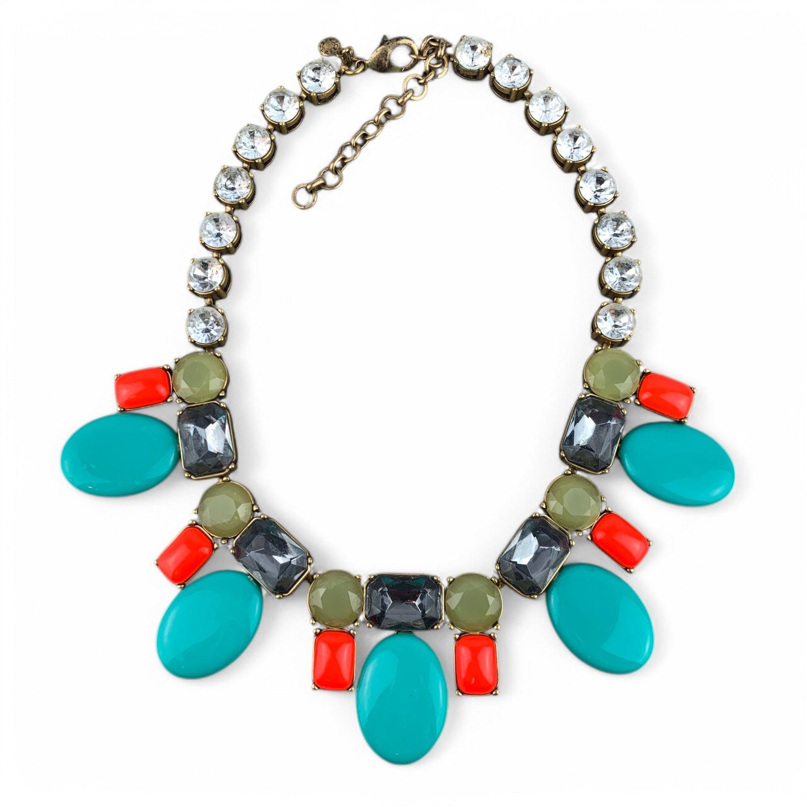 J.Crew J Crew Rhinestone Statement Necklace Turquoise Coral Yellow Size ONE SIZE - 1 Thumbnail