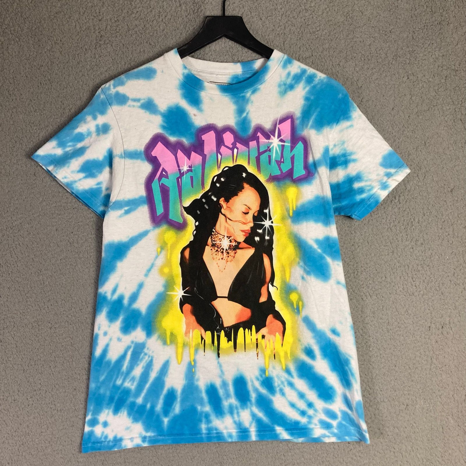 Other Aaliyah Women's Tie Dye Graphic Tee Blue Medium Music Size M / US 6-8 / IT 42-44 - 2 Thumbnail