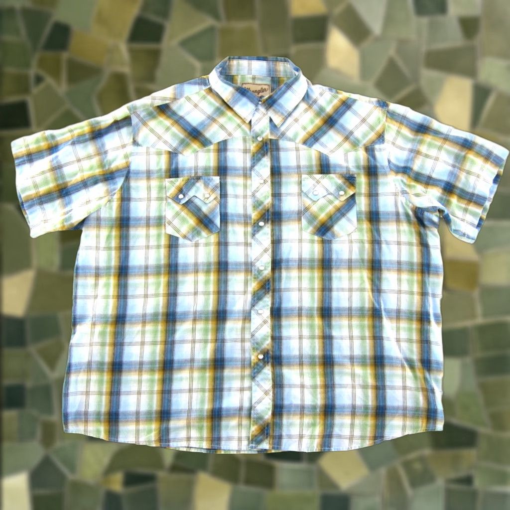 Wrangler VTG Wrangler Green Plaid Snap Short Sleeve Shirt Men 3X Size US XXL / EU 58 / 5 - 1 Thumbnail