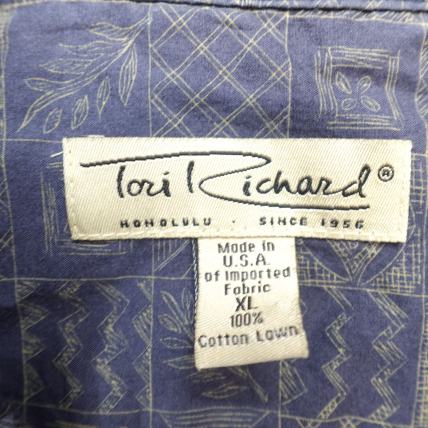 Tori Richard VINTAGE Tori Richard Hawaiian Shirt XL Blue Geometric Cotton Lawn Made in USA Size US XL / EU 56 / 4 - 3 Thumbnail