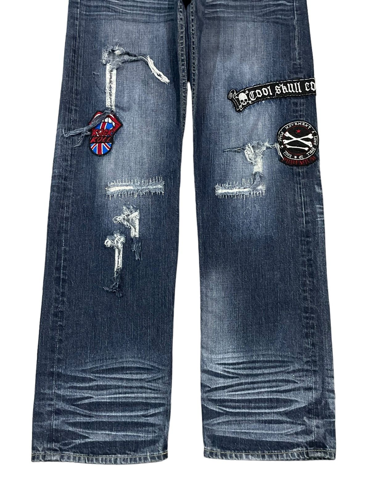 Seditionaries Vintage Y2K Punk Style Patches Denim Loose Distressed Jeans Size US 33 - 3 Thumbnail