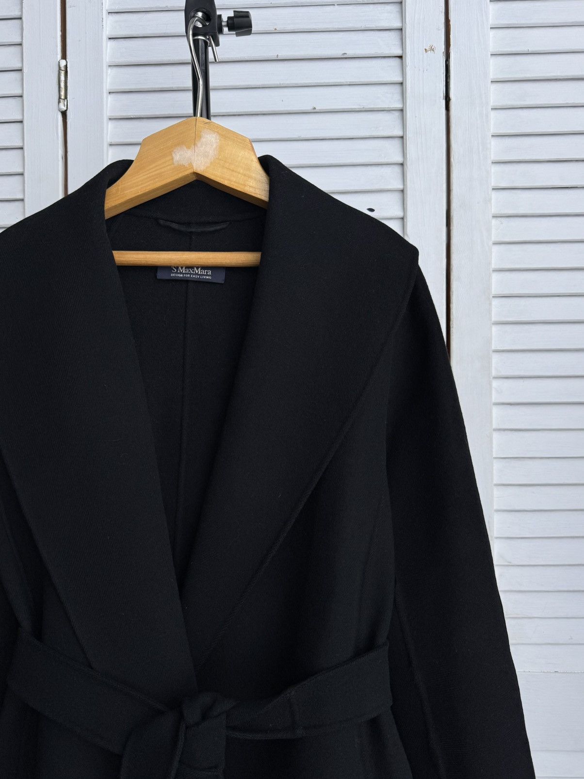 Max Mara S Max Mara Messi Cucito a Mano Wool Coat Black Belted Italy Size XS / US 0-2 / IT 36-38 - 10 Thumbnail