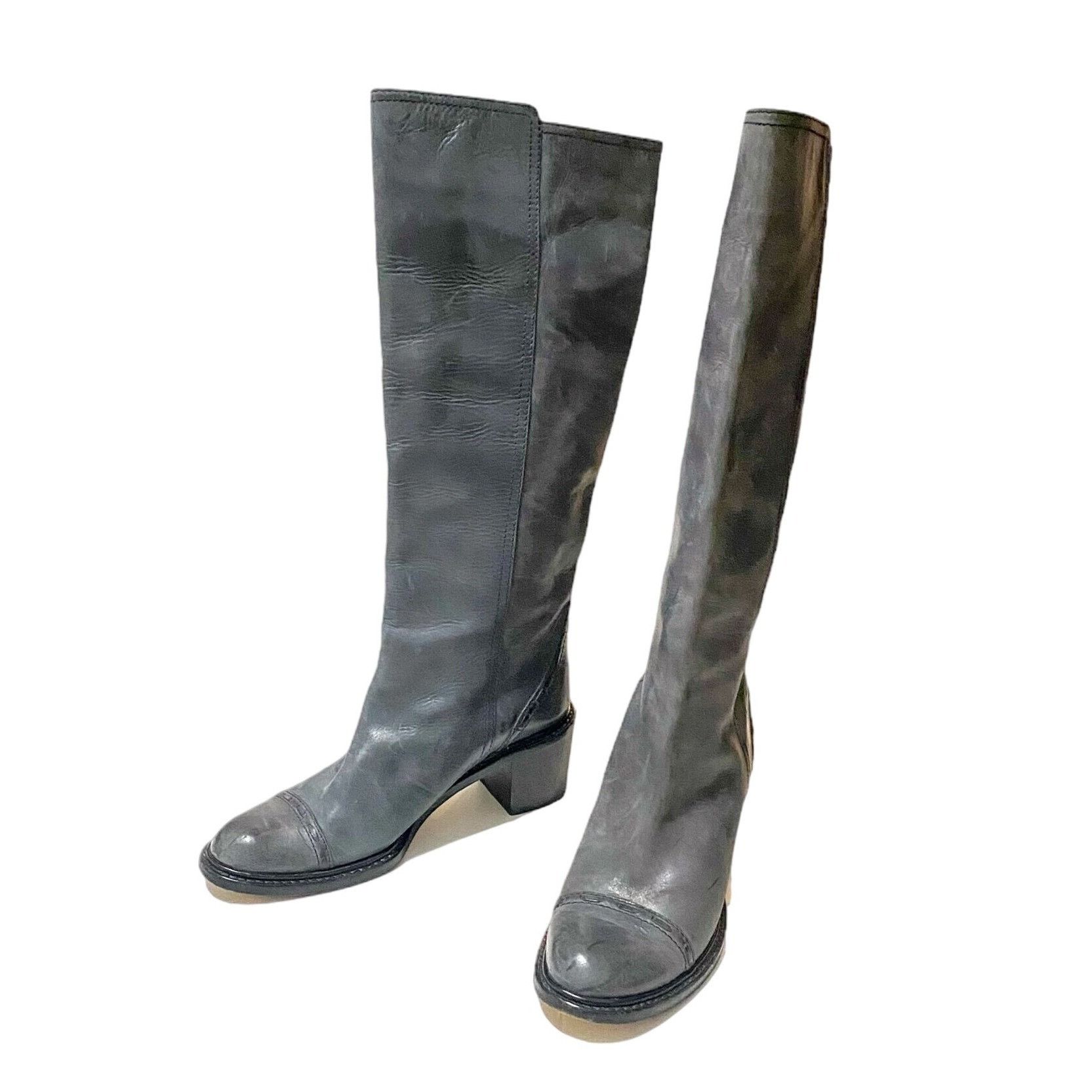 Chloe Chloé Knee High Leather Boots Grey Distressed Size 39.5 Size US 9.5 / IT 39.5 - 1 Thumbnail