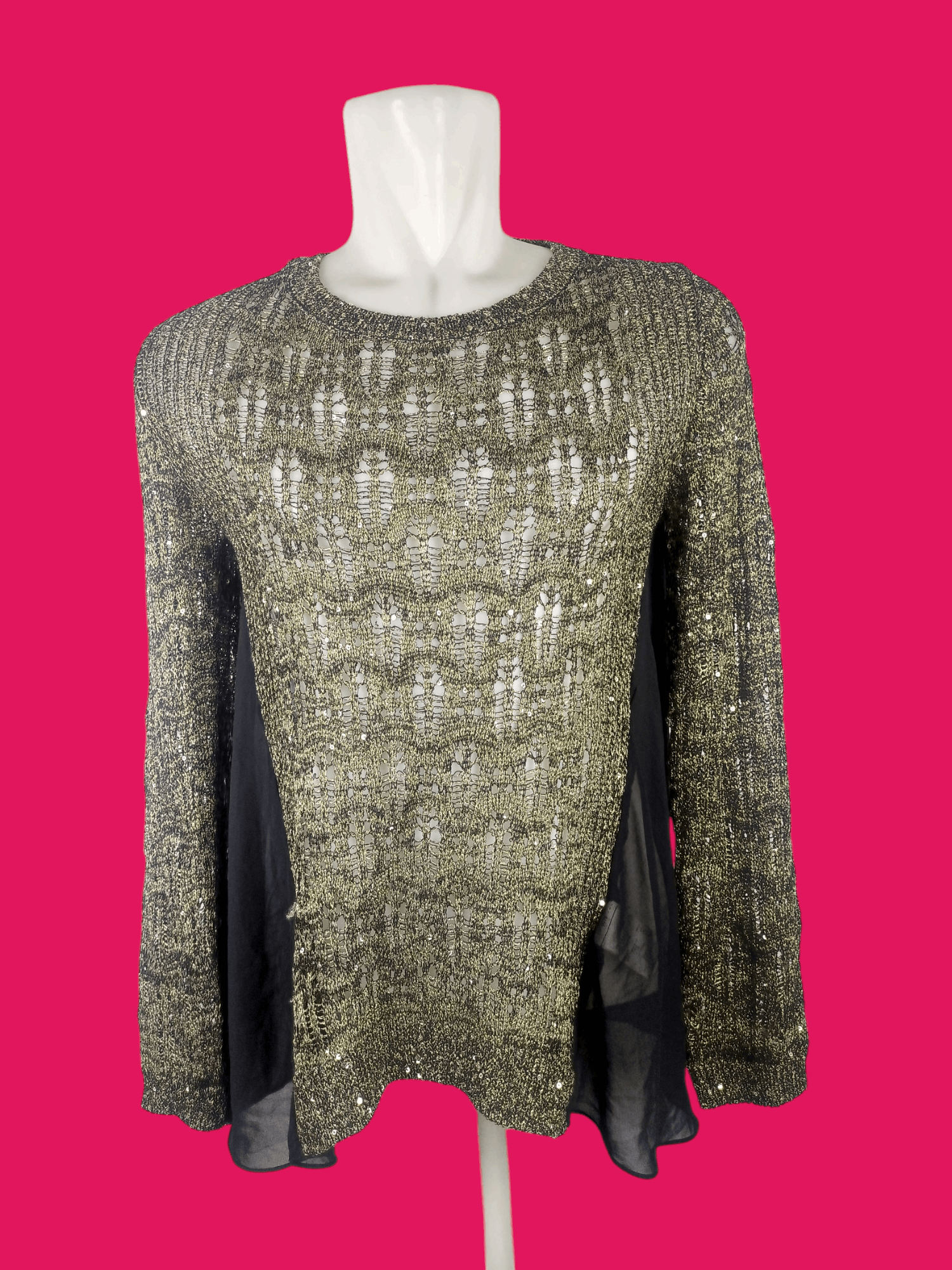 If Six Was Nine × Japanese Brand BESTI BELLI Milan Black Gold Sequin Distressed Knit Size US M / EU 48-50 / 2 - 1 Thumbnail