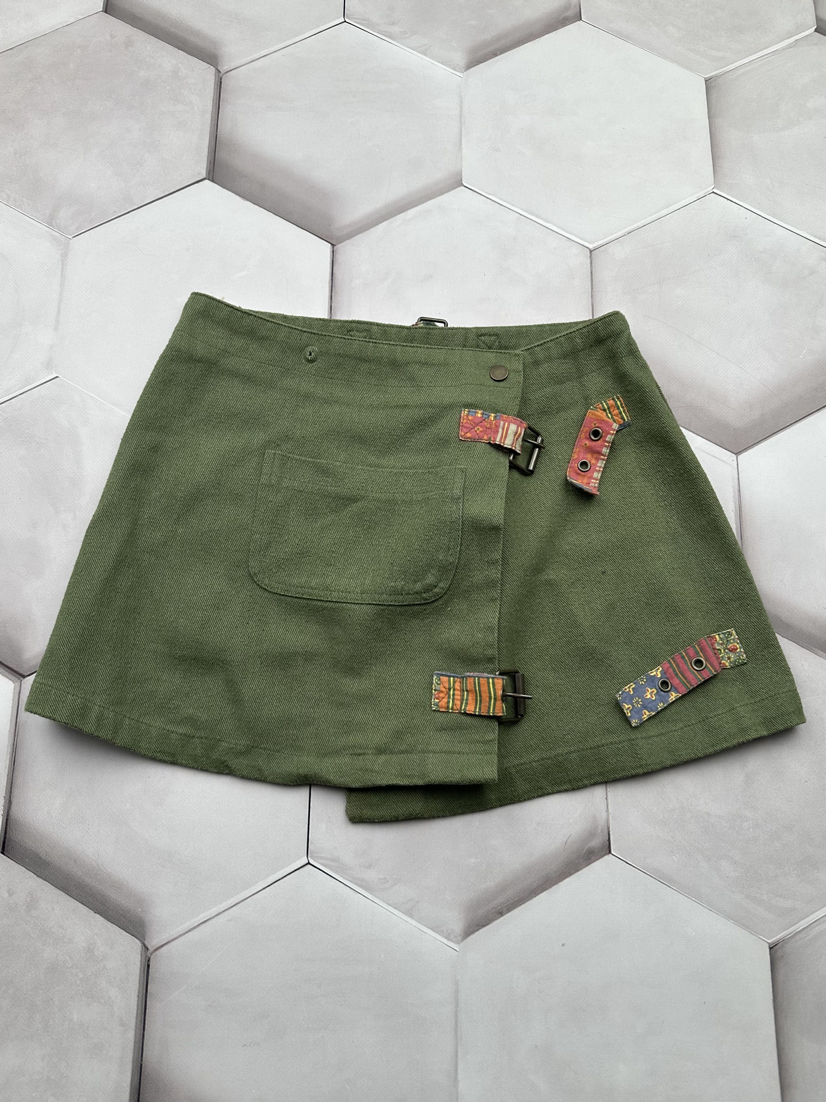 image of Avant Garde x Vintage Flare Mini Skirt With Bondage in Green, Women's (Size 26)