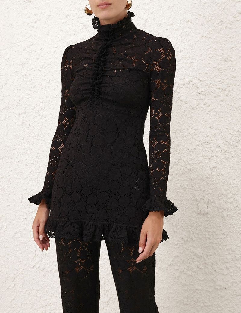 Zimmermann oc11z0226 Lace Tunic Sweater In Black Size L / US 10 / IT 46 - 2 Thumbnail