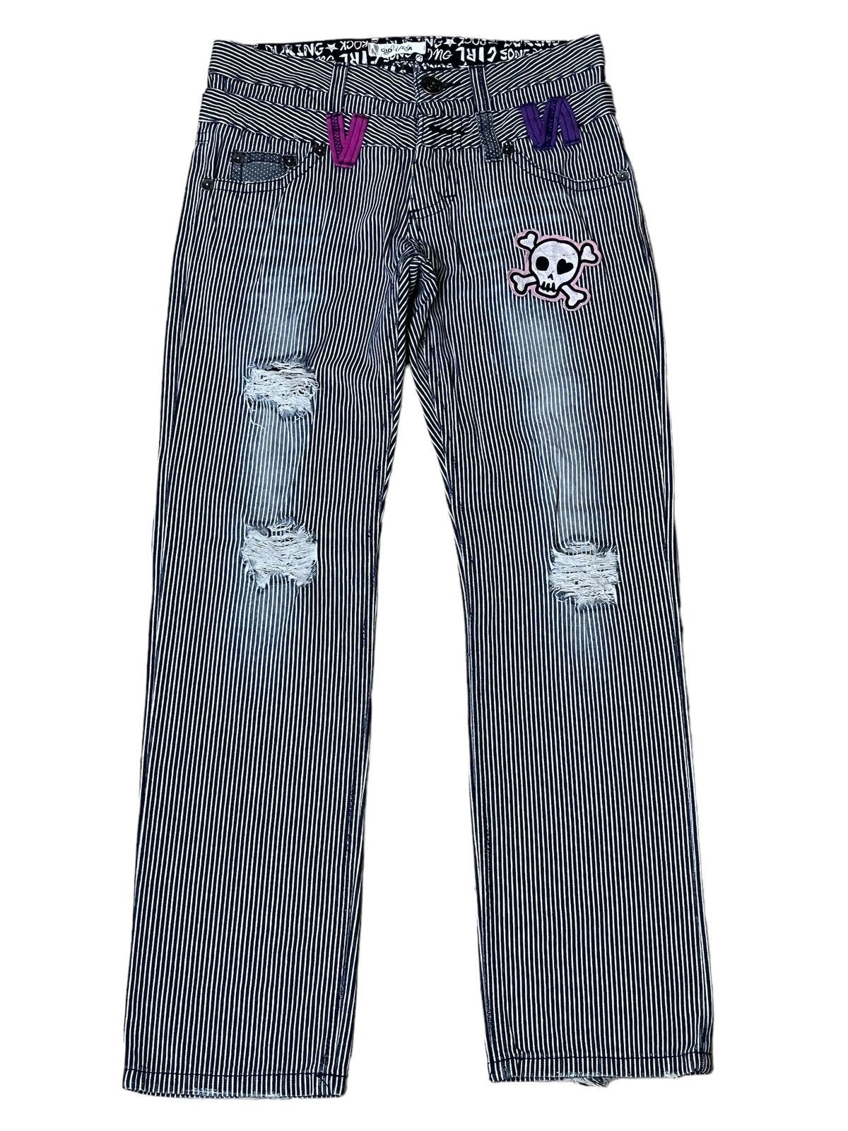 Japanese Brand JAPANESE COLZA DOUBLE WAIST DISTRESS HICKORY STRIPPED JEANS Size US 31 - 1 Thumbnail