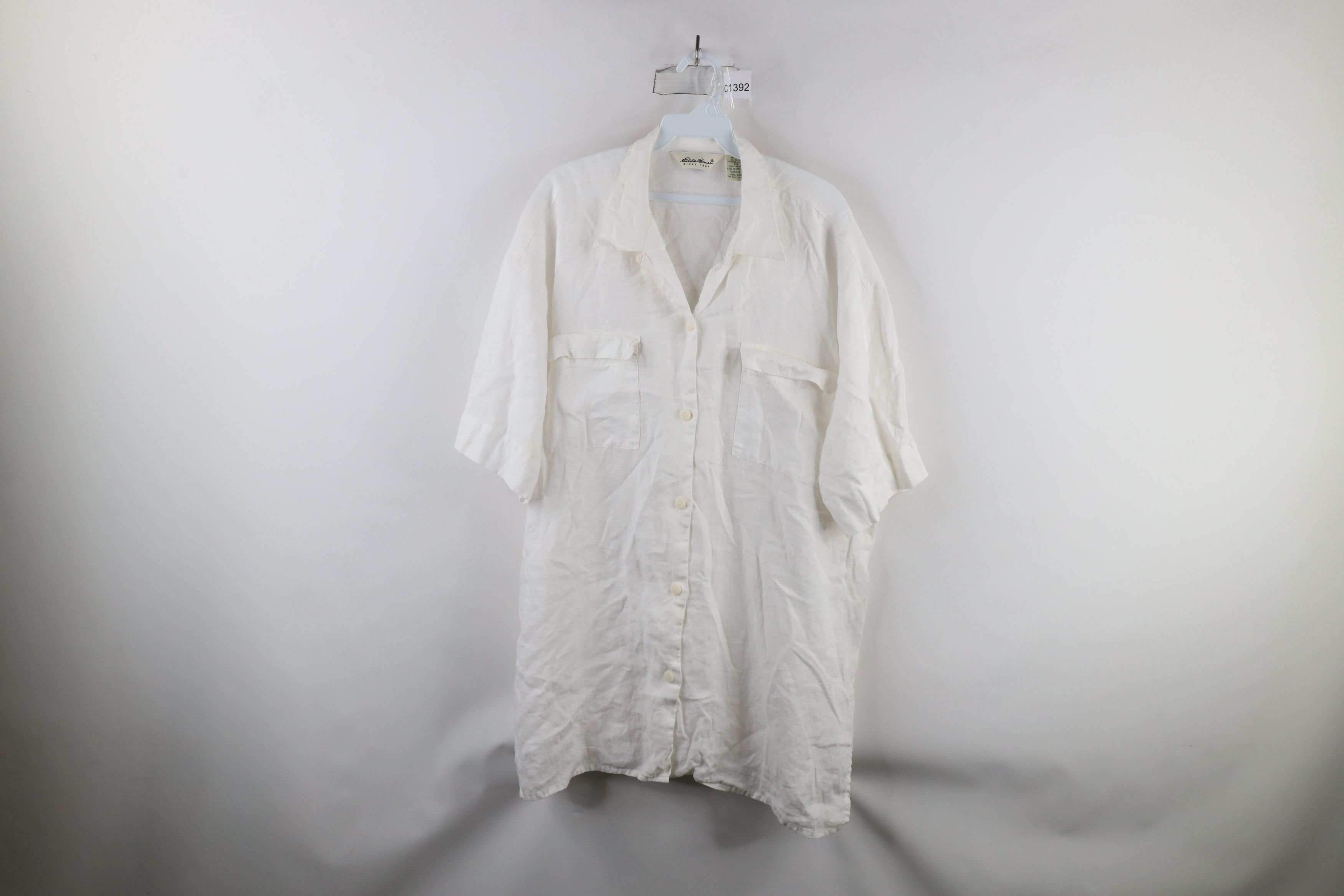 Eddie Bauer × Vintage Vintage 90s Eddie Bauer Linen Baggy Button Shirt White Size L / US 10 / IT 46 - 1 Thumbnail