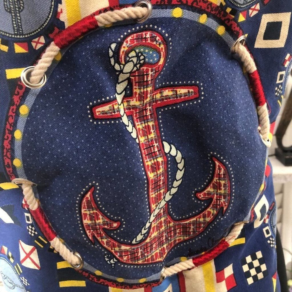 Vintage Beach cotton backpack blue anchor sailor's knot racing flags Size ONE SIZE - 6 Thumbnail