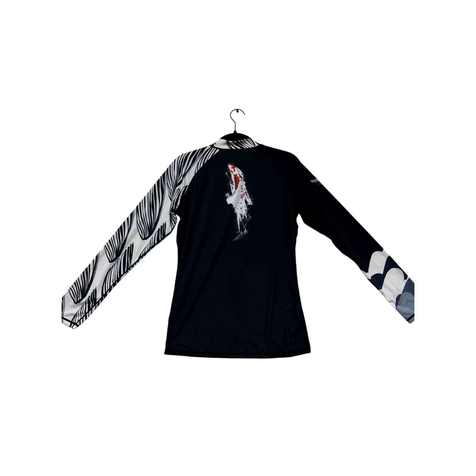 Vintage No-Nu-June Long Sleeve Rash Guard Shirt UPF 50+ Jacket Womens M Black Striped Print ZipUp Jacket Size M / US 6-8 / IT 42-44 - 2 Thumbnail
