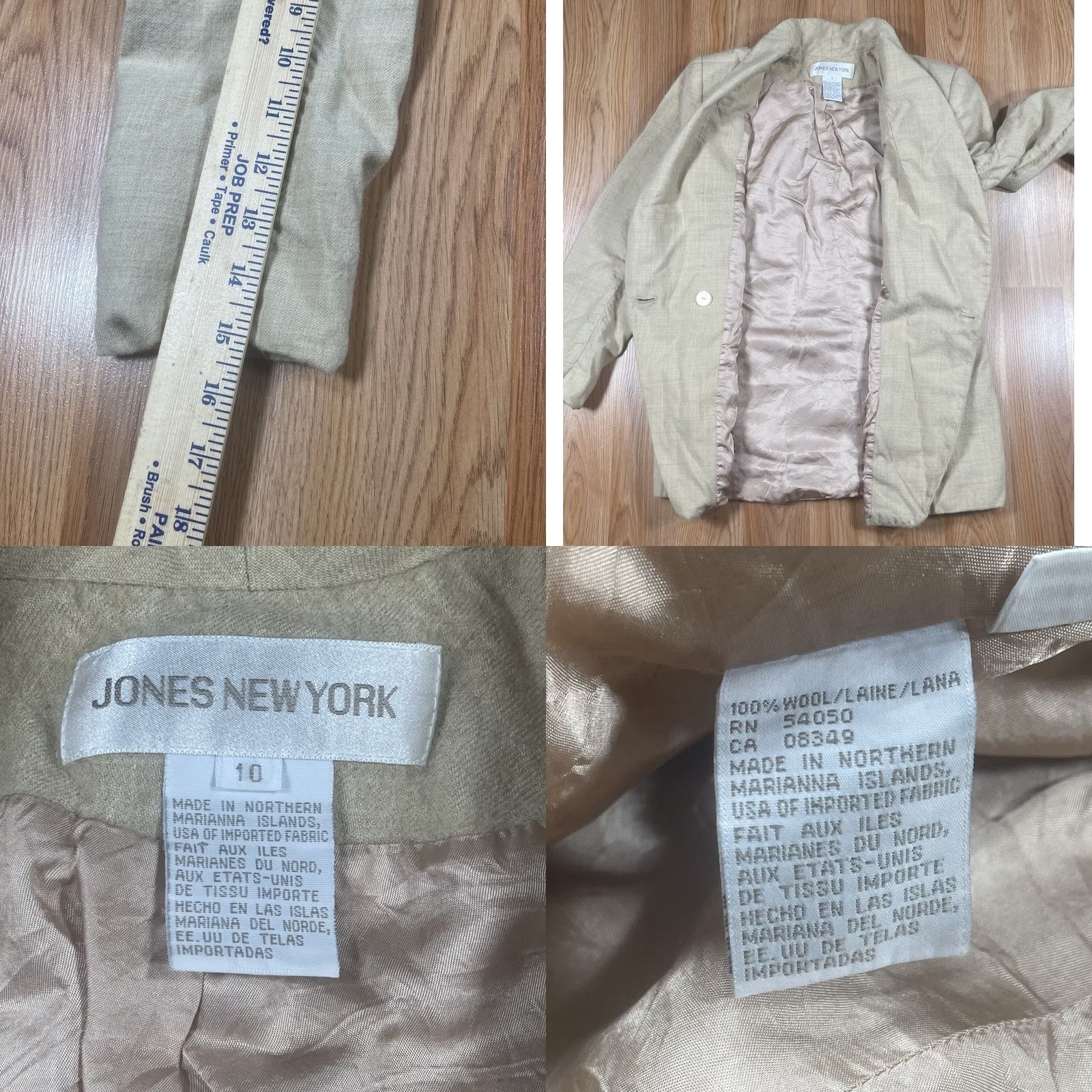 Jones New York Jones New York Blazer Womens 10 Beige 100% Wool Lined Double Breasted Jacket Blazer Womens 10 Beige Wool Lined Double Breasted Size L / US 10 / IT 46 - 8 Thumbnail