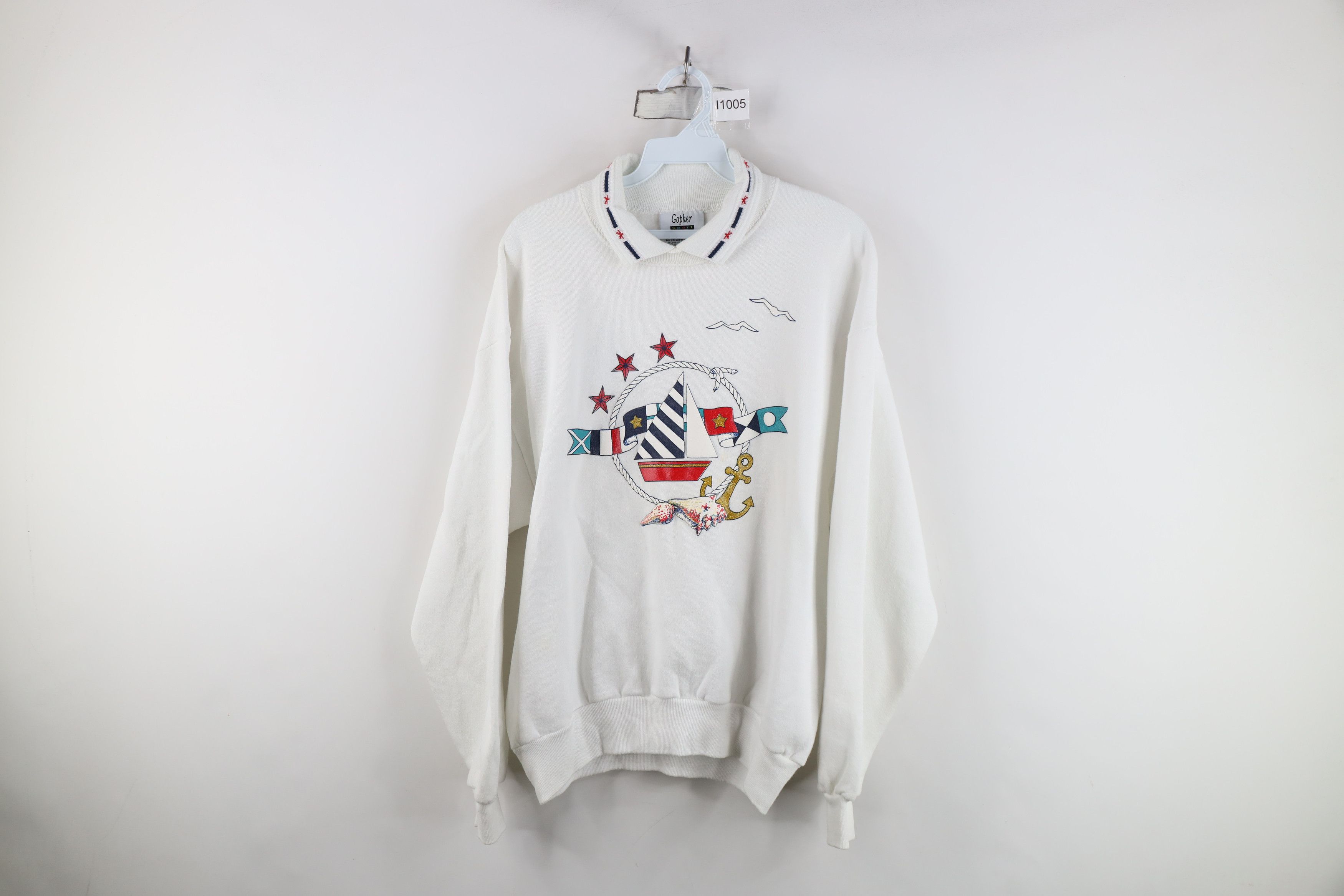 Vintage Vintage 90s Streetwear Sailing Collared Sweatshirt USA Size M / US 6-8 / IT 42-44 - 1 Thumbnail