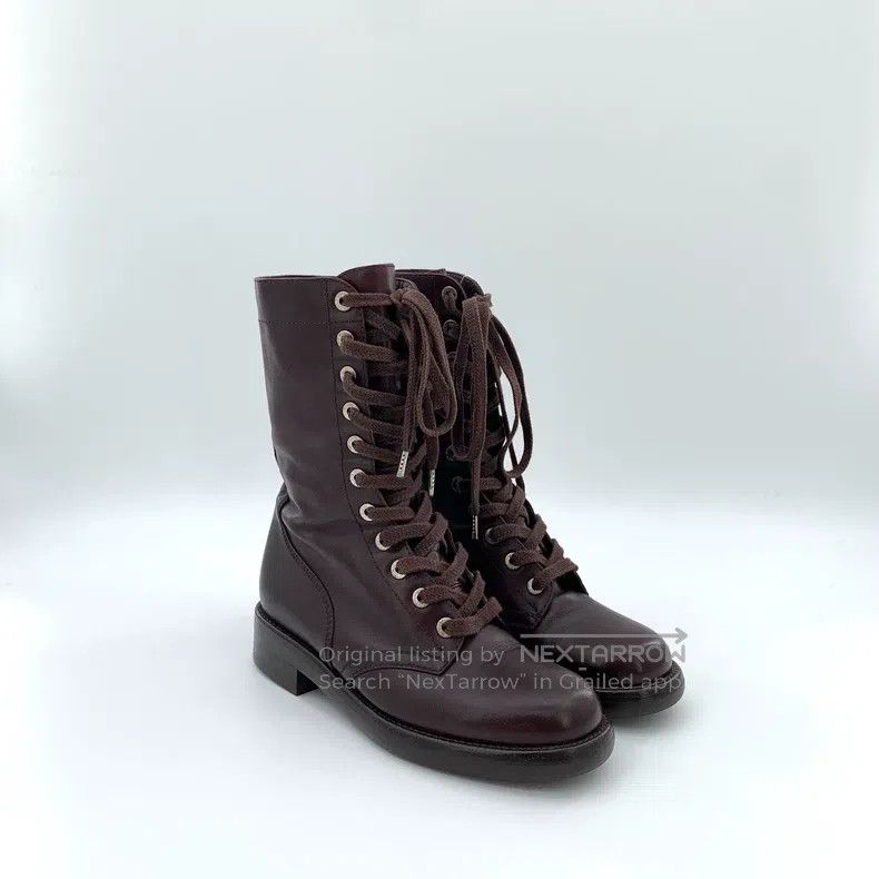 Chanel Chanel Dark red leather lace-up casual flat boots Martin b Size US 6.5 / IT 36.5 - 2 Thumbnail