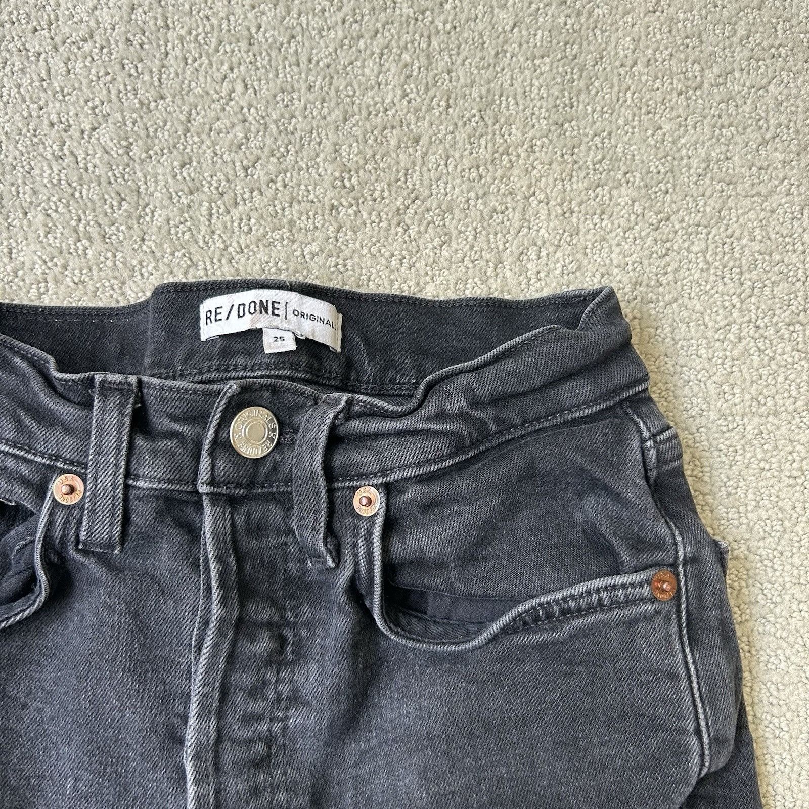 RE/DONE RE/DONE Originals High Rise Ankle Crop Jeans Black Button-Fl Size 25" / US 0 / IT 36 - 4 Thumbnail