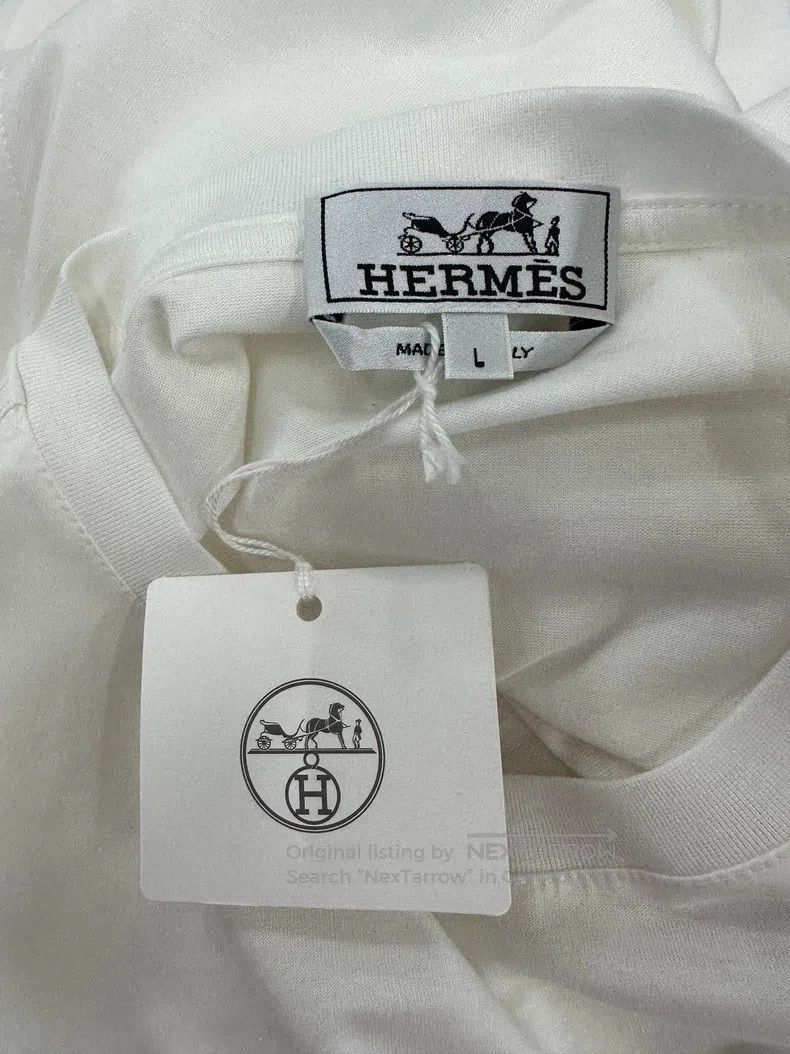 Hermes Hermes White Leather Trimmed Short Sleeve T-Shirt Size US L / EU 52-54 / 3 - 4 Thumbnail