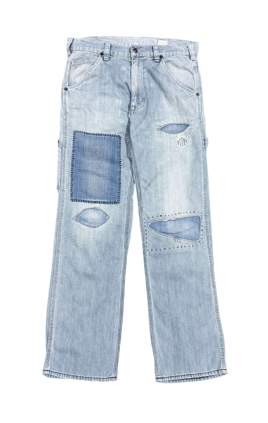 Blue Blue Japan Vtg🔥H.R Market Blue Blue Japan Carpenter Sashiko Jeans Size US 33 - 1 Thumbnail