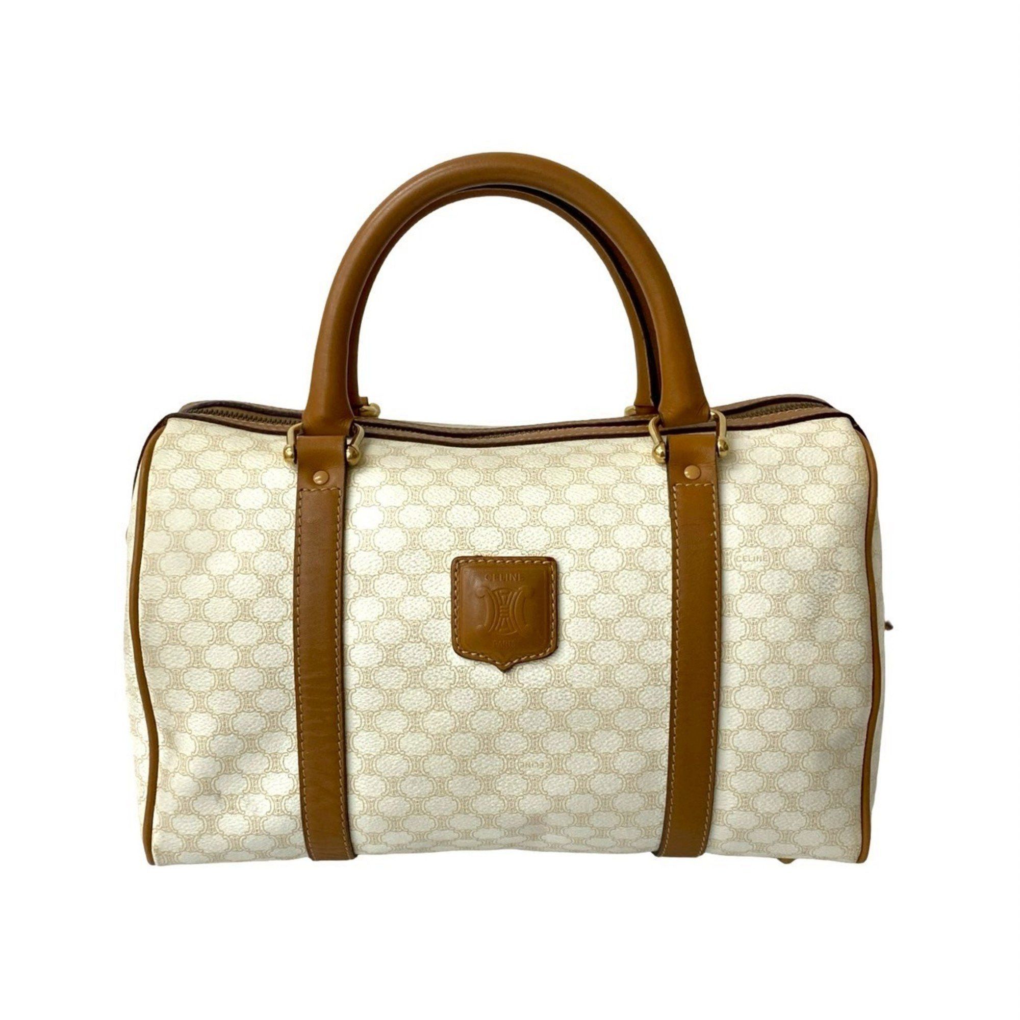CELINE Macadam Blason Triomphe Leather Handbag/Mini Boston Bag White 19249