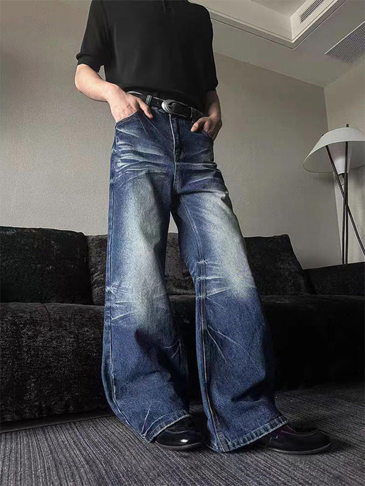 Vintage Blue Wide Leg Denim Jeans, Baggy Vintage Jeans Size US 32 / EU 48 - 3 Thumbnail