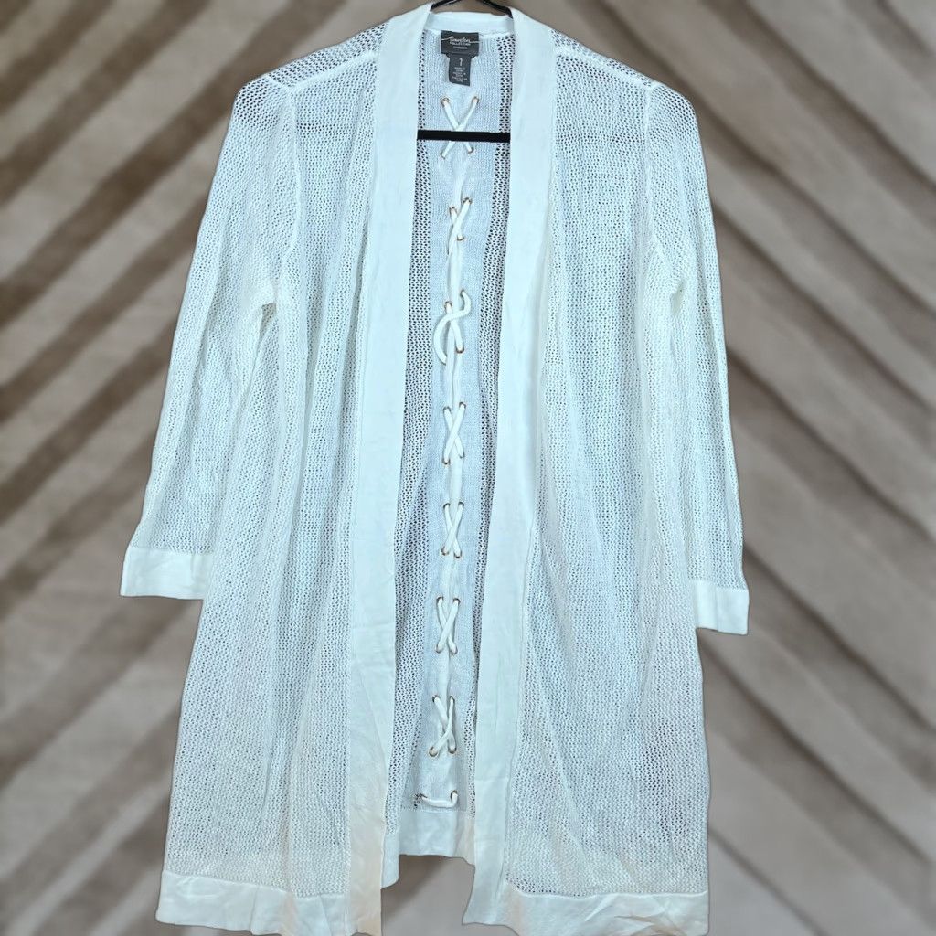 Vintage Chico's Travelers Womens Cardigan White Open Front 3/4 Sleeve Sheer M Cardigan Women Open Front Sheer 3/4 Sleeve White M Size M / US 6-8 / IT 42-44 - 1 Thumbnail