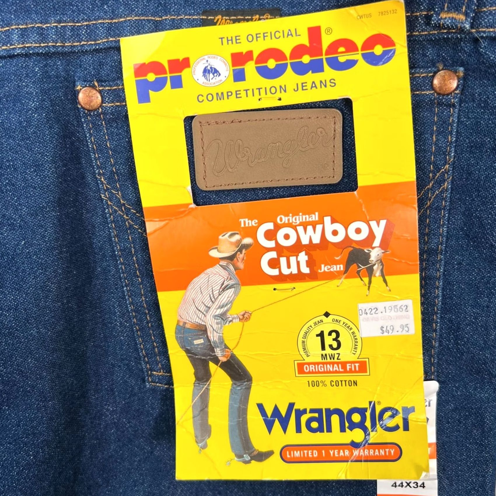 Wrangler Wrangler Mens Jeans 44 x 34 Cowboy Cut Original Fit Denim Blue 100% Cotton Regular Inseam 34in 5-Pocket Logo Cowboy Western Mens Jeans Size US 44 / EU 60 - 4 Thumbnail