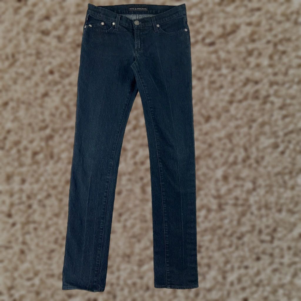 Vintage Rock & Republic Jeans Women 28 Black Embroidered Denim Low Rise 28x32 Slim Size 28" / US 6 / IT 42 - 1 Thumbnail