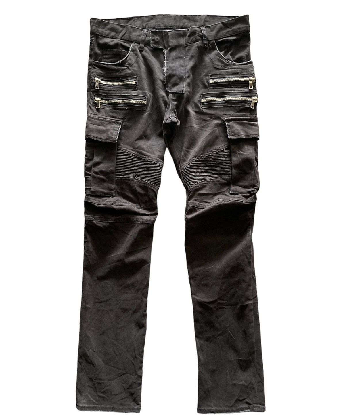 image of Balmain Paris Black Biker Denim Cargo Jeans, Men's (Size 32)