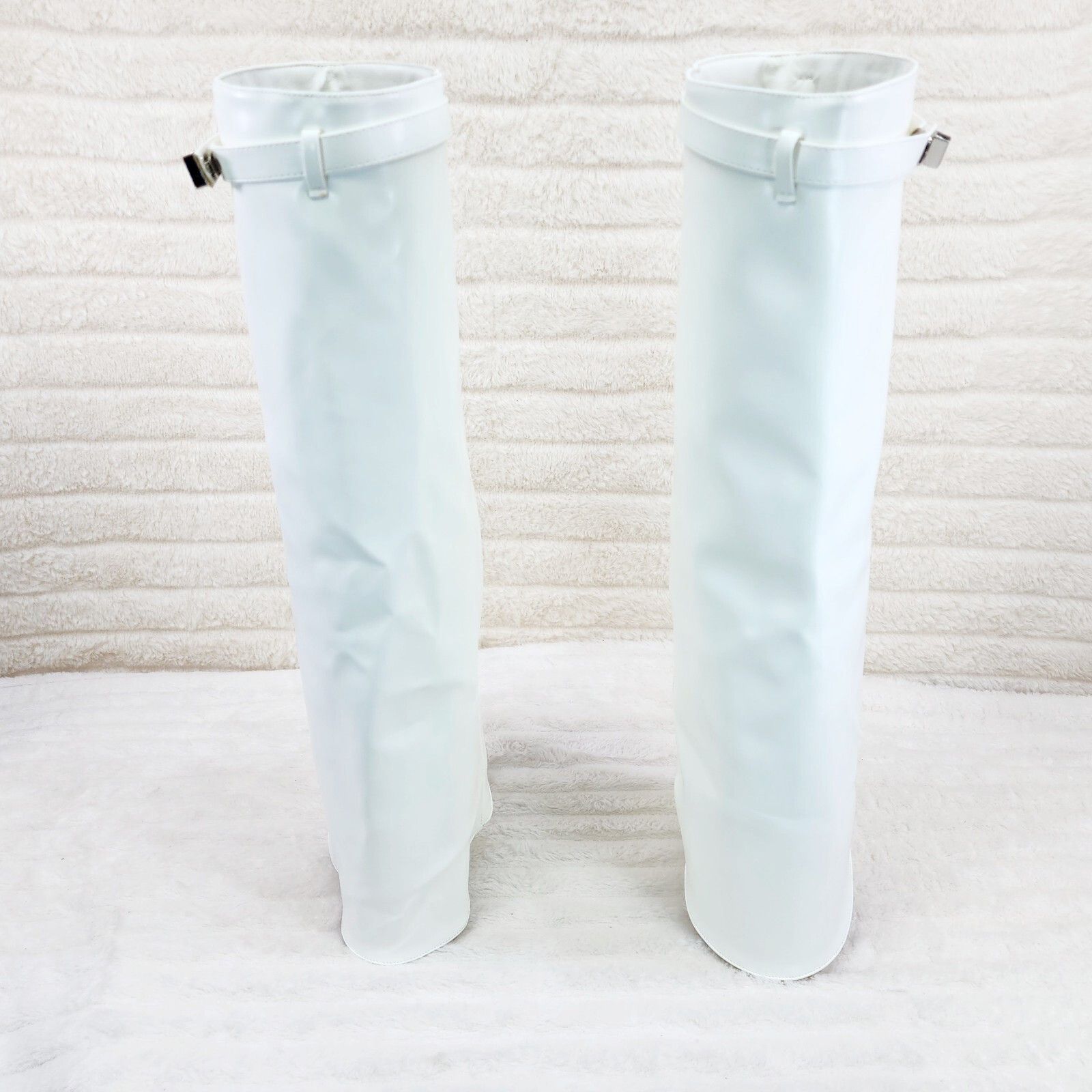 Other Paris White Skirted Fold Over 3.5" Block Heel Knee High Boot Size US 7 / IT 37 - 2 Thumbnail