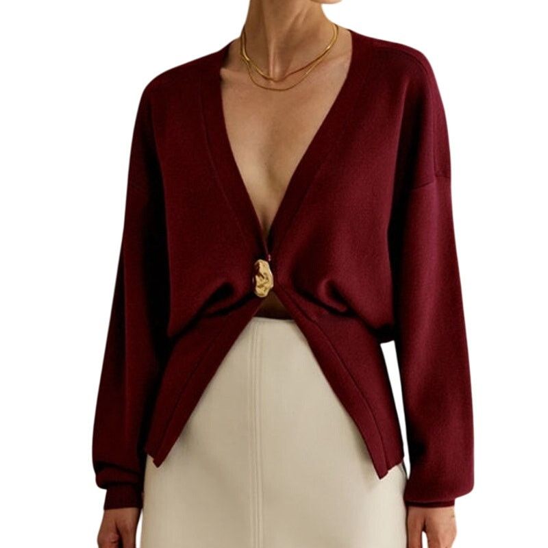Other Commense Red Golden Button Plain Long Sleeve Knit Cardigan Size XS / US 0-2 / IT 36-38 - 2 Thumbnail