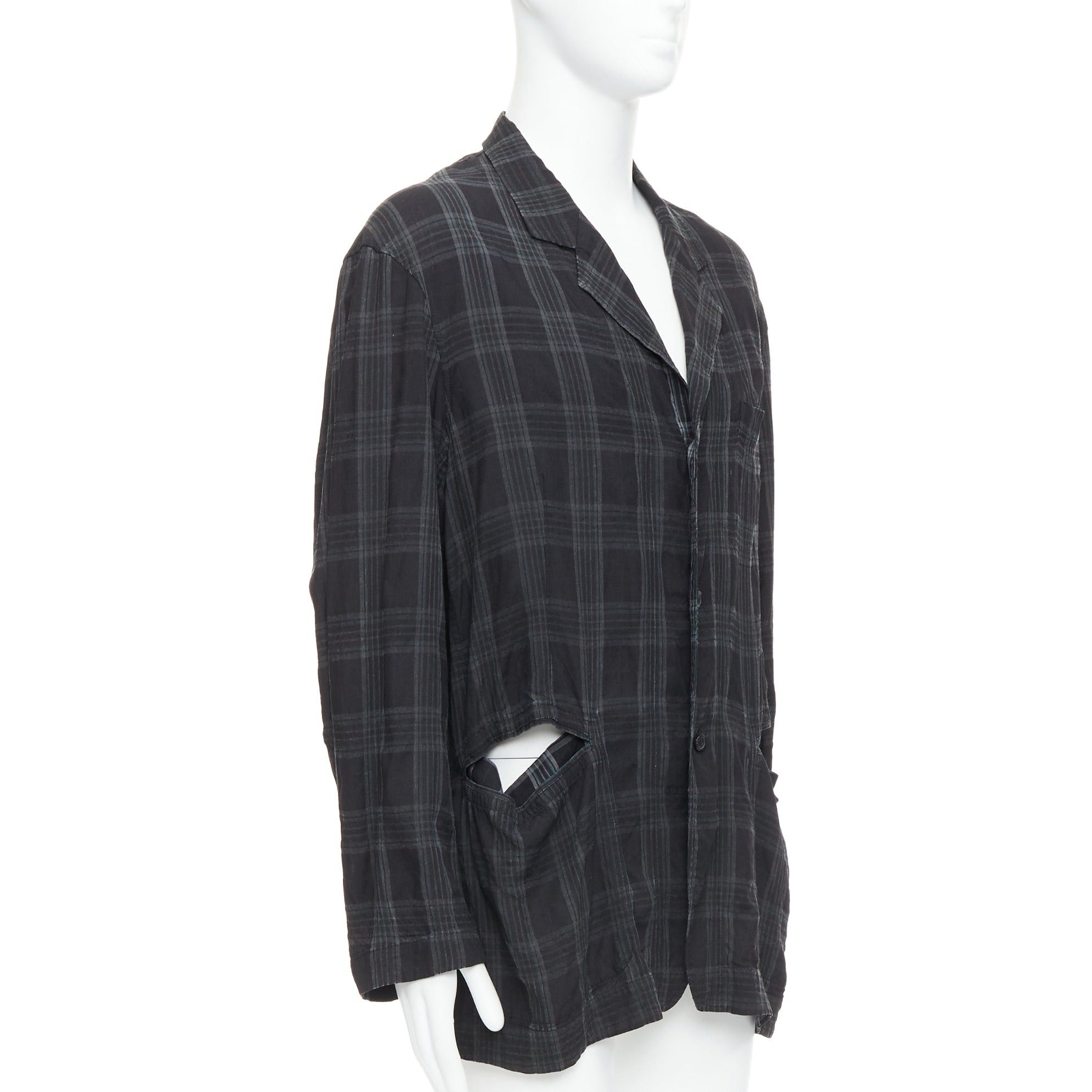 Yohji Yamamoto YOHJI YAMAMOTO Homme Plus grey checked slashed pocket blazer jacket JP2 M Size 48R - 1 Thumbnail