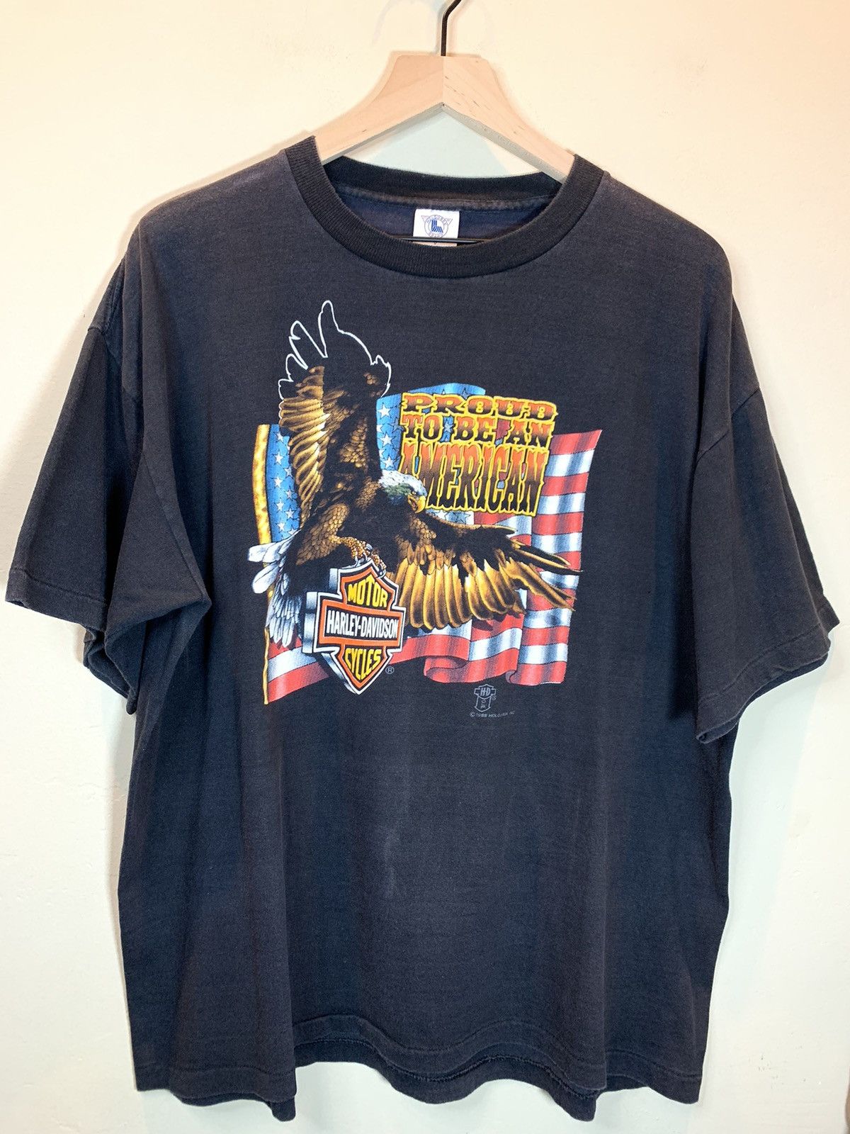 Harley Davidson × Vintage RARE Vintage 80’s Harley Davidson Proud To Be American Shirt Size US XL / EU 56 / 4 - 1 Thumbnail