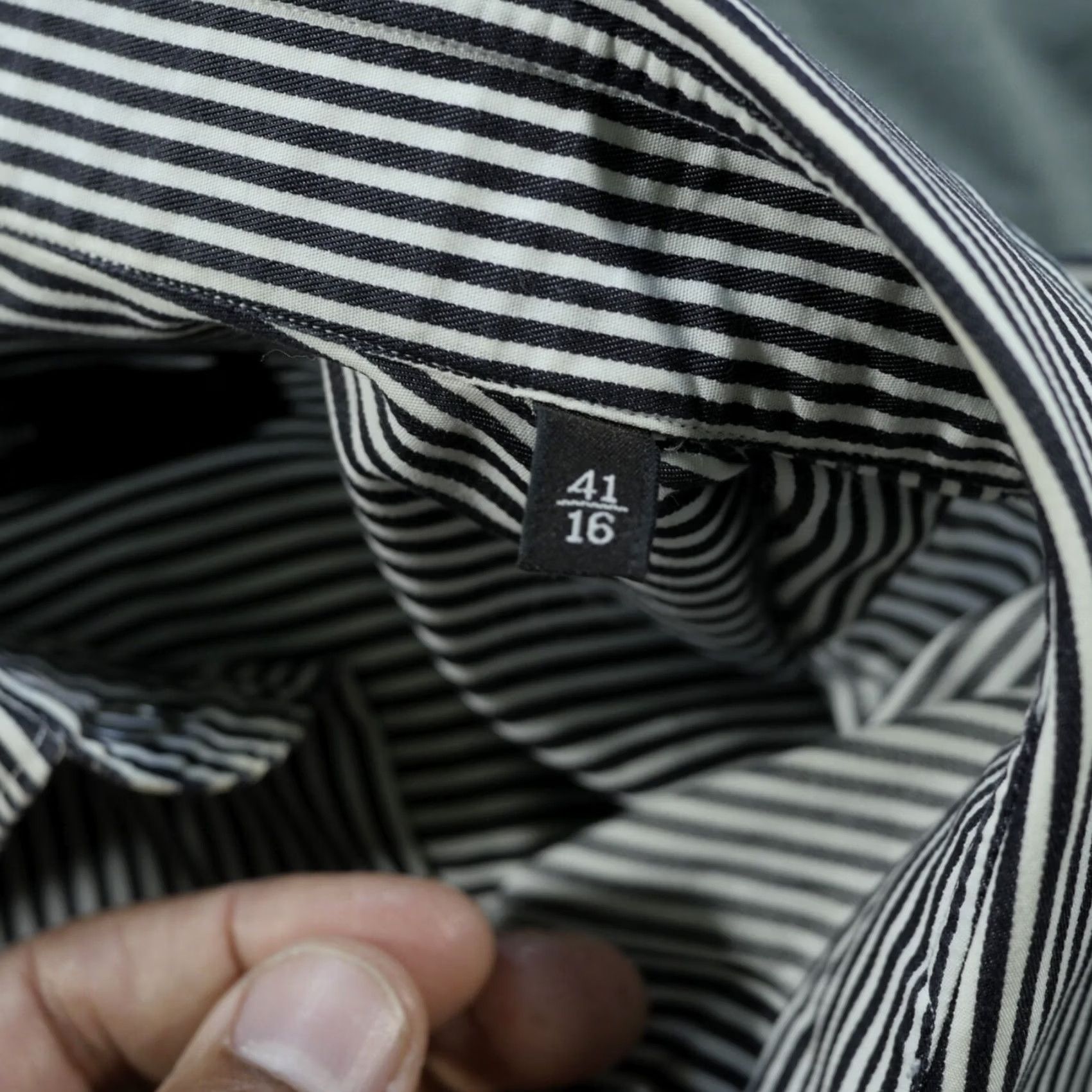 Ermenegildo Zegna Zegna Shirt Mens Large 16 Drop 8 Black Striped Pearl Snap Barrel Button-Up Classic Cotton Denim Cap Sleeve Mens Size US L / EU 52-54 / 3 - 6 Thumbnail