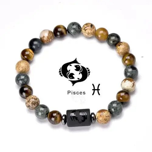 High Sport × Jewelry 8MM Gemstone Black Pisces Zodiak Bead Bravelet Size ONE SIZE - 1 Thumbnail