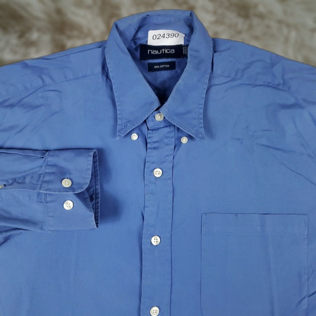 Nautica Nautica Shirt Adult 16 Blue Dress Shirt Long Sleeve Button-Up 100% Cotton Regular Fit Classic Preppy Mens Size 42R - 1 Thumbnail