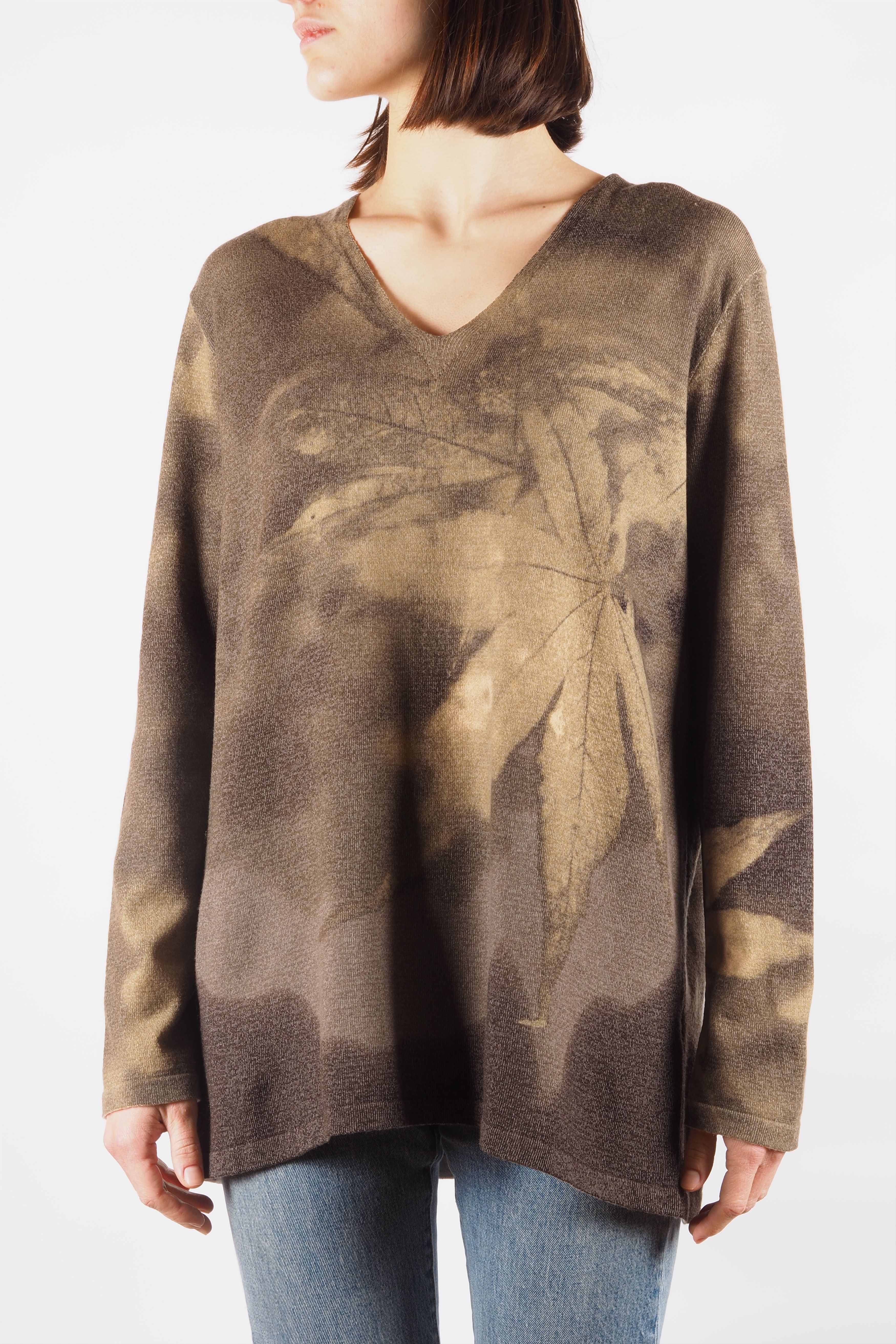 Roberto Cavalli × Vintage Roberto Cavalli Vintage 90s Wool Leaves Print Sweater Top Size L / US 10 / IT 46 - 2 Thumbnail