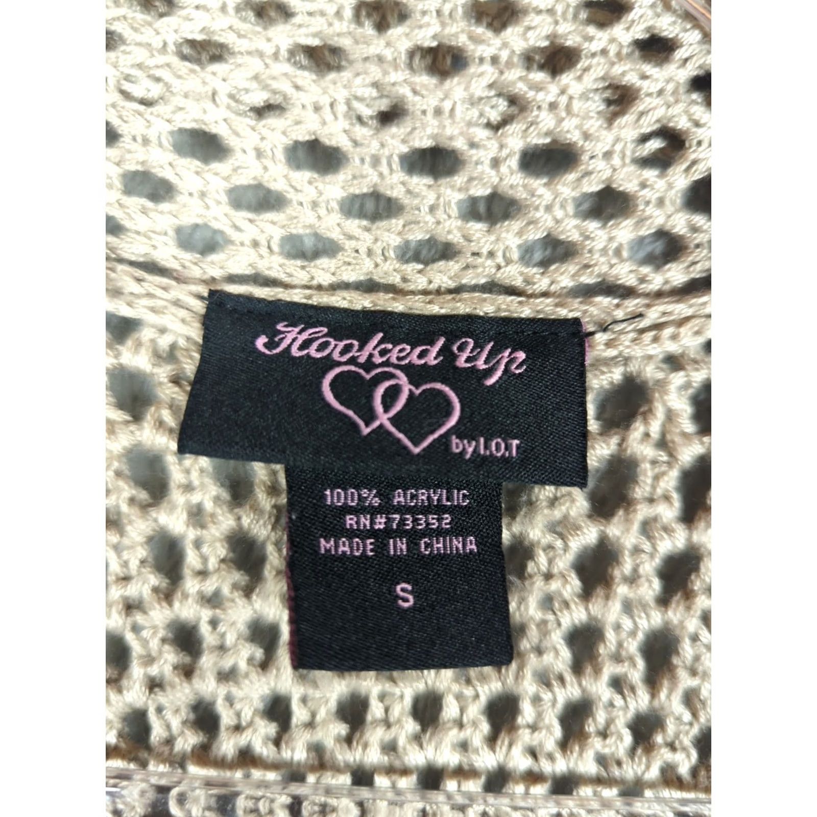 Vintage Hooked Up Womens Beige Crochet Knit Cardigan Sweater S Hippie Open-Knit Sleeveless Casual Size S / US 4 / IT 40 - 2 Thumbnail