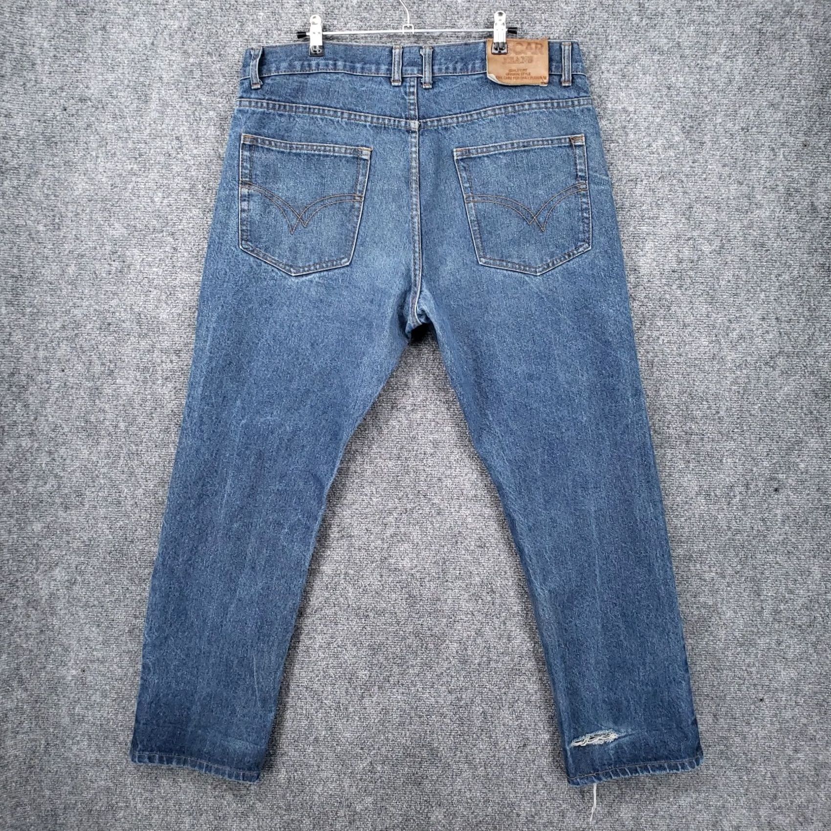 Denime Oscar Jeans Mens 38x30 Blue Straight Leg Medium Wash Zip Fly Cotton Denim (Vintage) Size US 38 / EU 54 - 2 Thumbnail