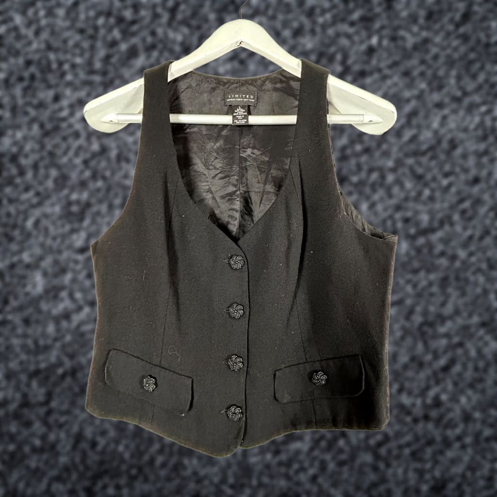 Vintage VINTAGE Limited Womens Black Wool Button Front V-Neck Vest Large Lined Casual Size L / US 10 / IT 46 - 1 Thumbnail
