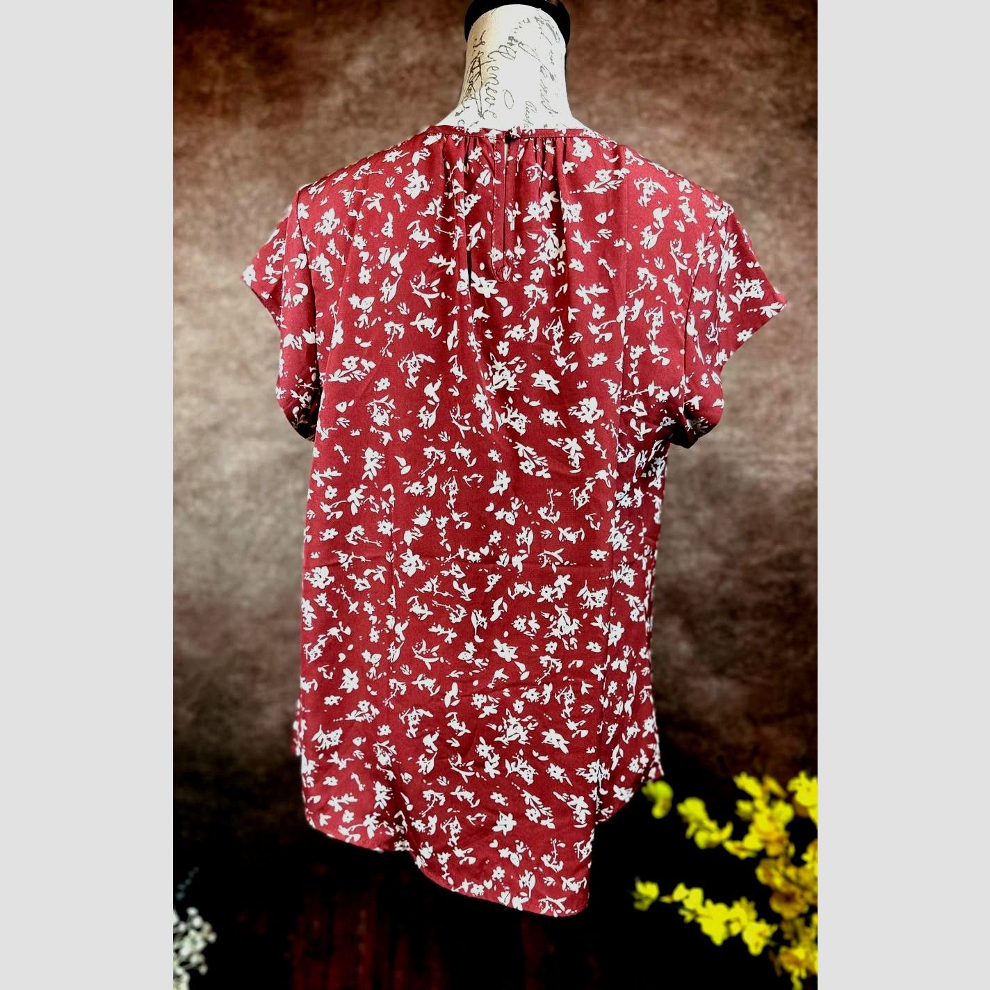 Other Monday Fun Kaden Pleated Cap Sleeve Blouse Rust/Cream L Size L / US 10 / IT 46 - 6 Thumbnail