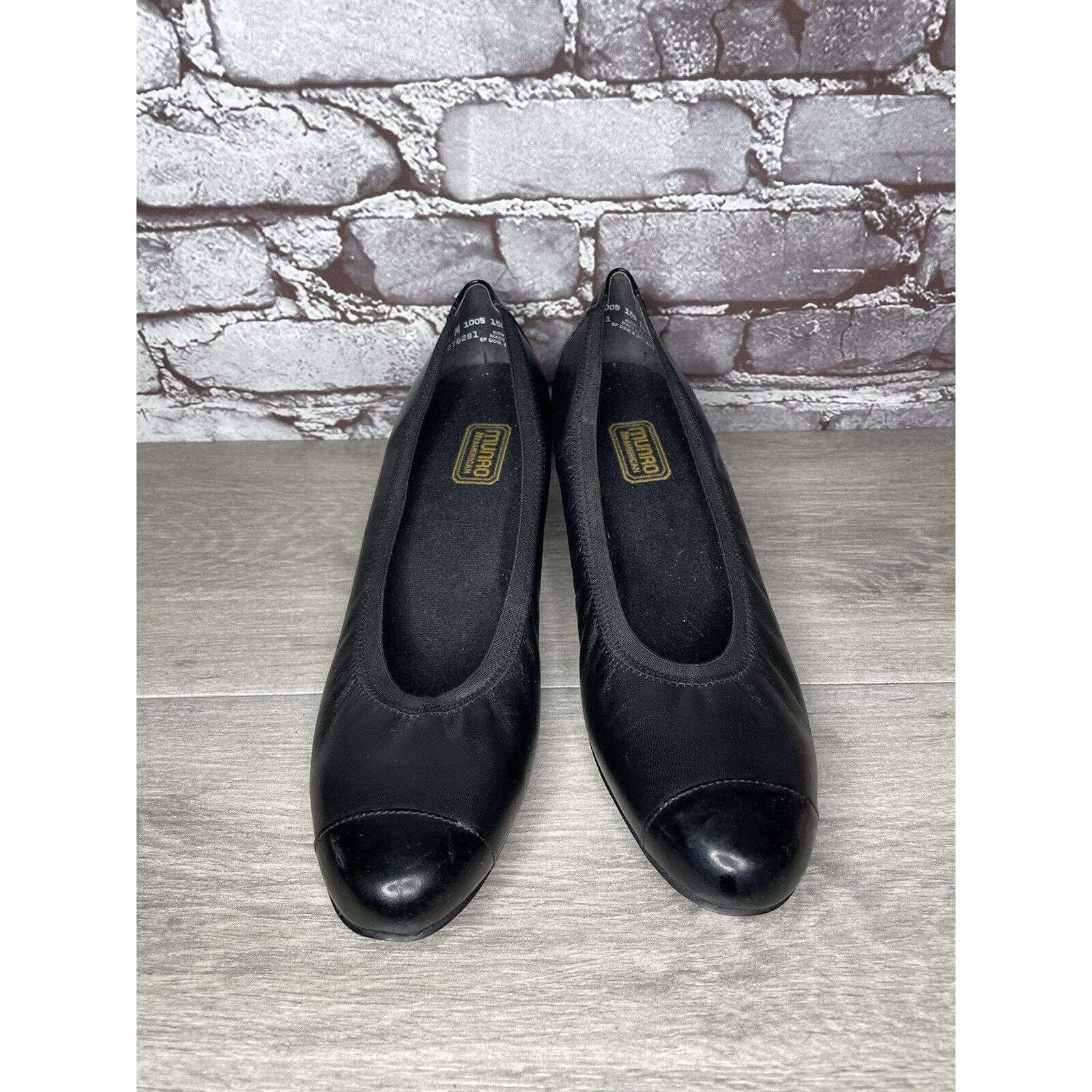 Other Munro American Black Leather Cap Toe Elastic Comfort Heels W Size US 11.5 / IT 41.5 - 3 Thumbnail