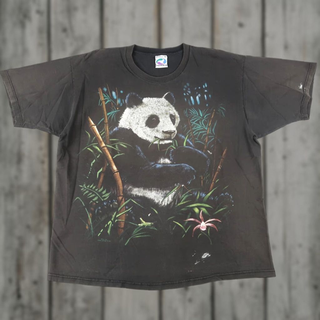 VINTAGE 1990s Liquid Blue Brian Fox Panda Graphic T-Shirt XL Black Men 90s Double-Sided