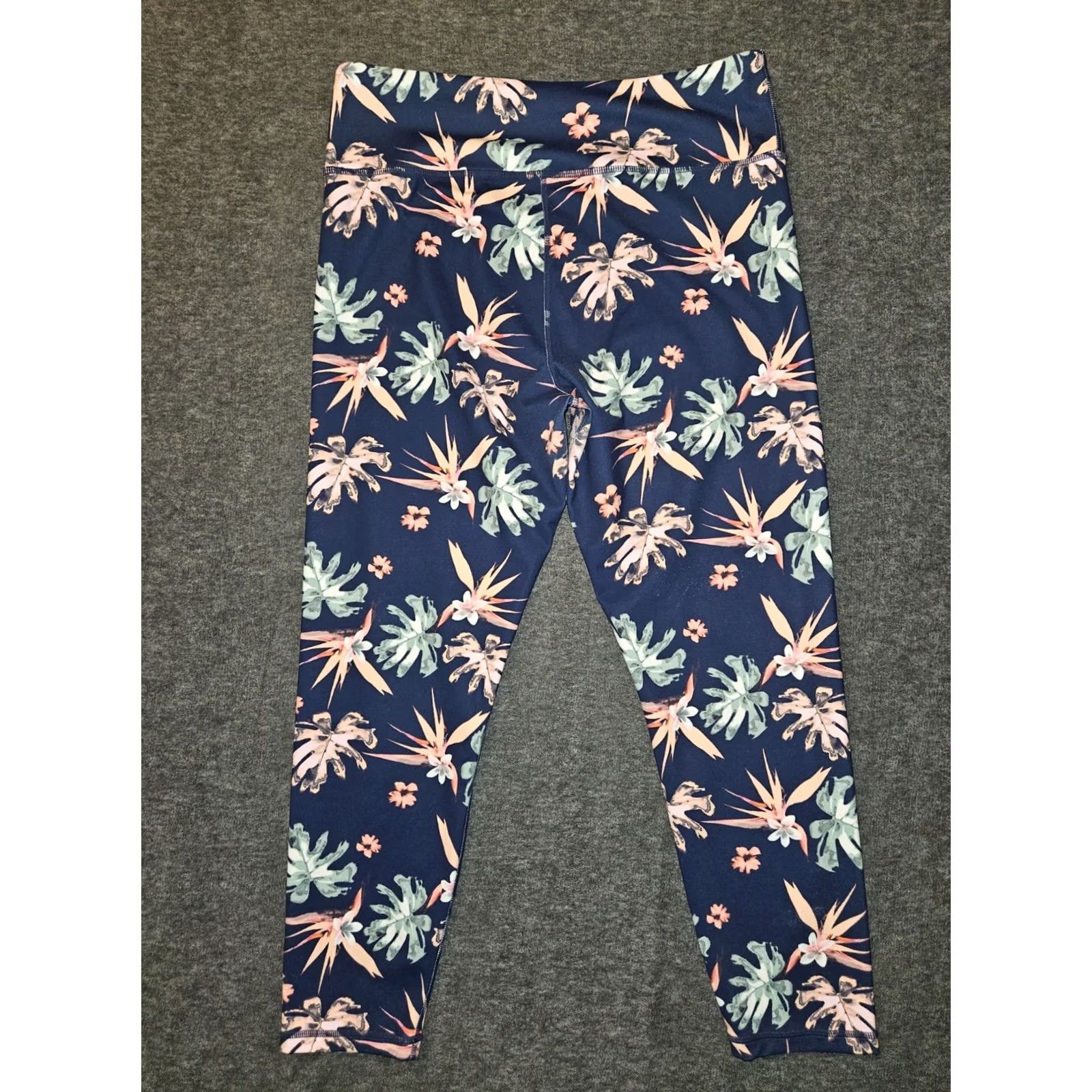 Vintage Walkpop Leggings Women's L Cropped Navy Blue Floral Active Yoga Gym Walking Size 36" / US 14 / IT 50 - 7 Thumbnail