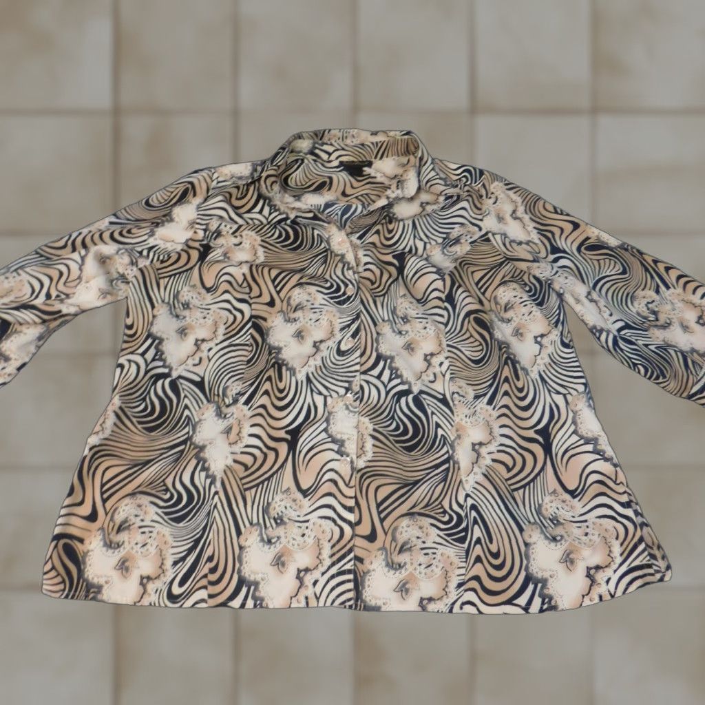 Vintage Ashley Stewart Blouse 20W Plus Beige Floral Button Crew Neck Long Sleeve Cap Sleeve Polyester Rayon Casual Womens Size 3XL / US 20-22 - 1 Thumbnail