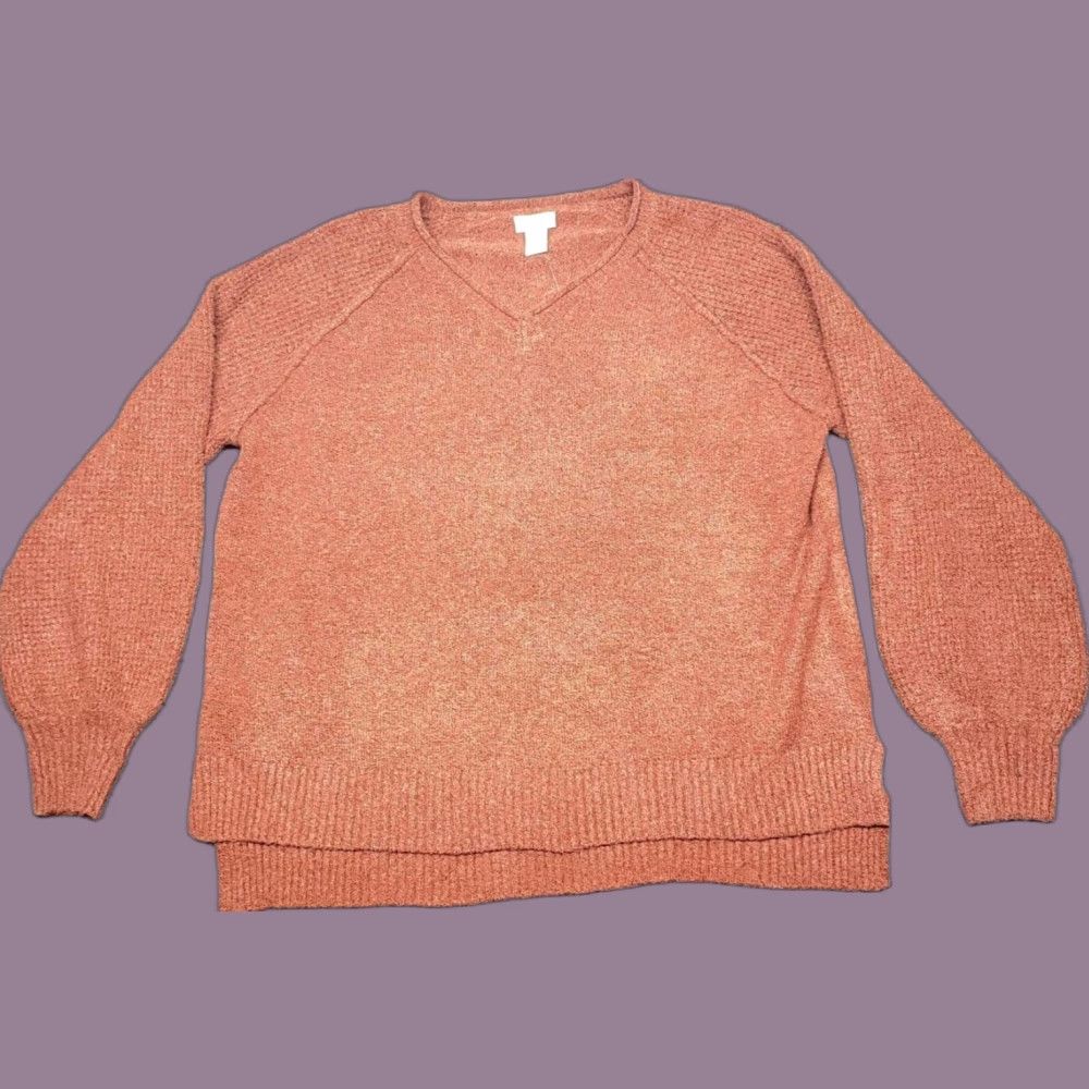 Vintage Rue21 Sweater Womens M Red V Neck Long Sleeve Solid Polyester Blend Pullover All Seasons, Stretch Size M / US 6-8 / IT 42-44 - 1 Thumbnail